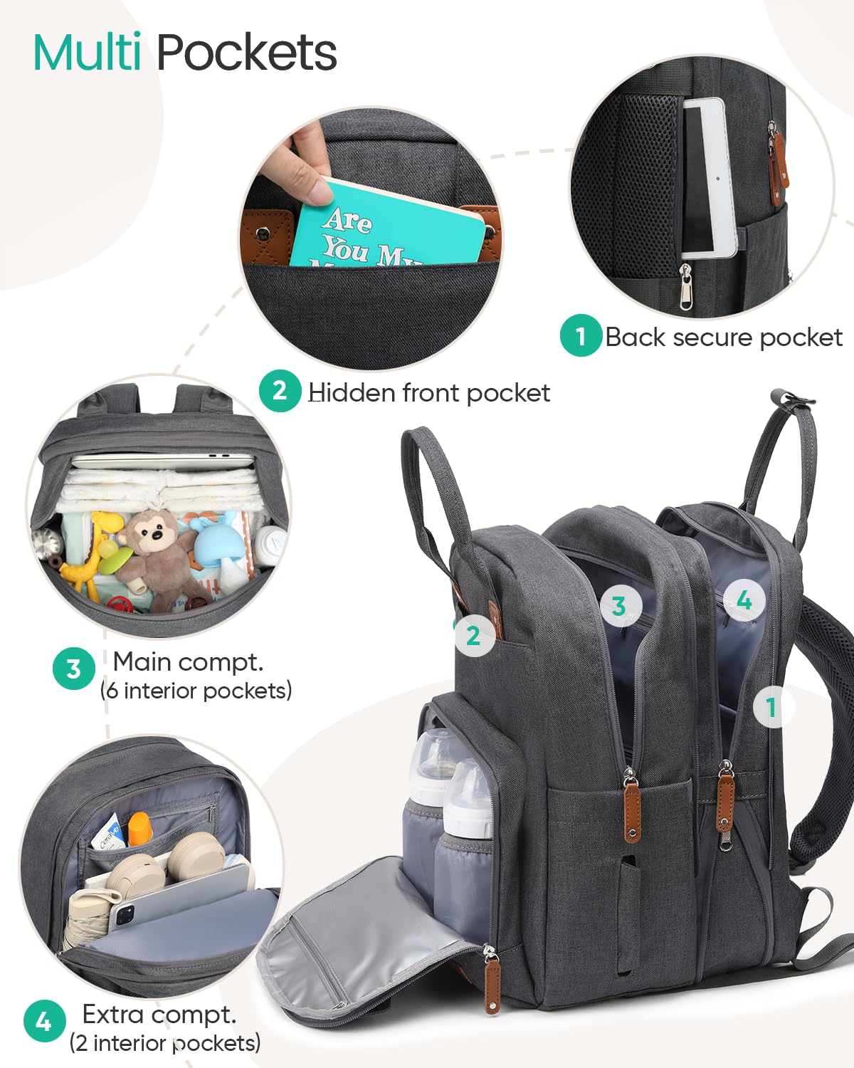 Qualyphant Extra Large Diaper Bag Backpack for 2 Kids Expandable 26-36L