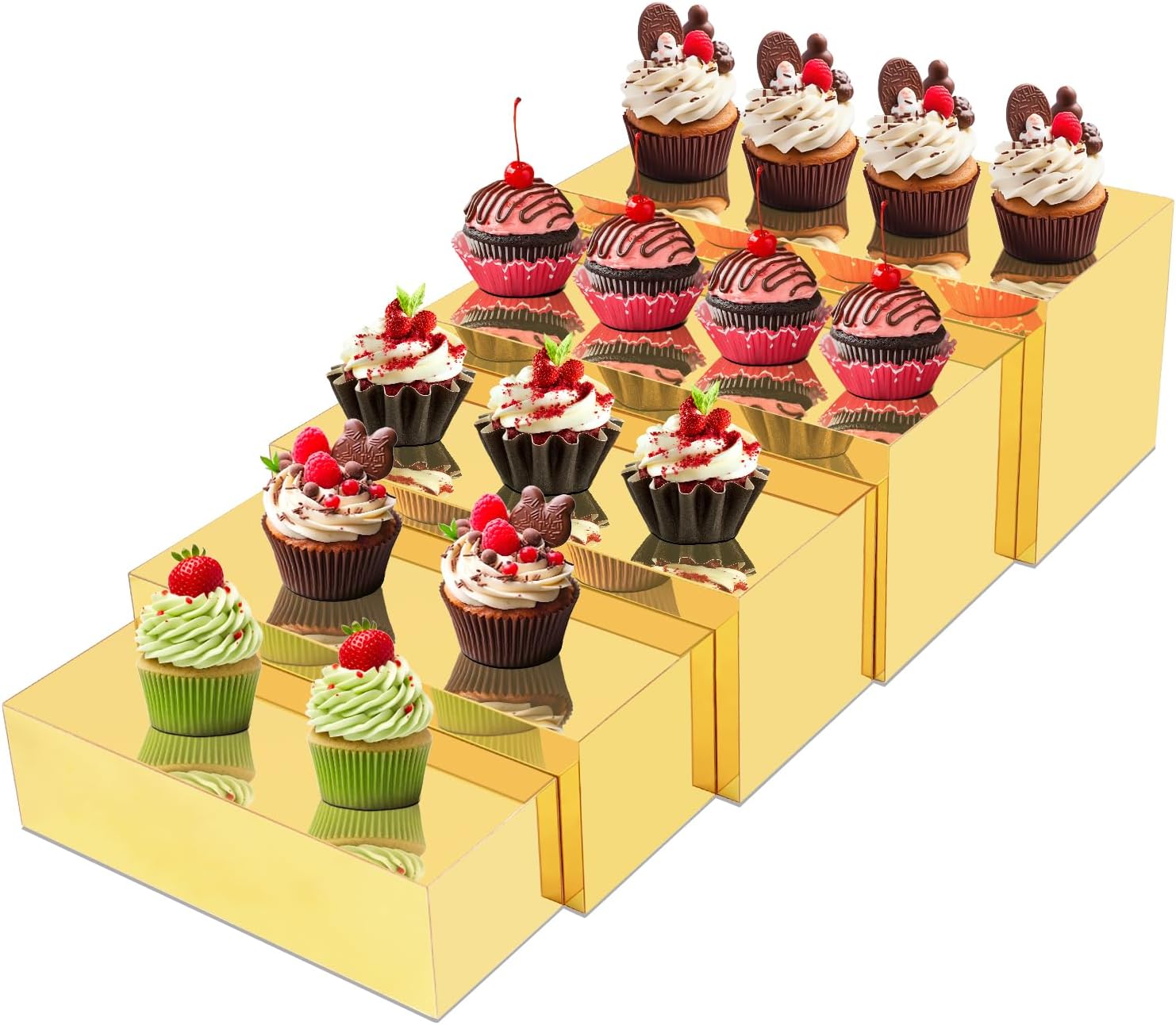 Acrylic Food Display Risers, Gold Risers Boxes 5 Pcs Rectangular Buffet Risers Display Stand Shelf for Catering Dessert Buffet Table, Parties, Weddings, Collectibles Shoes Display (5Pcs)