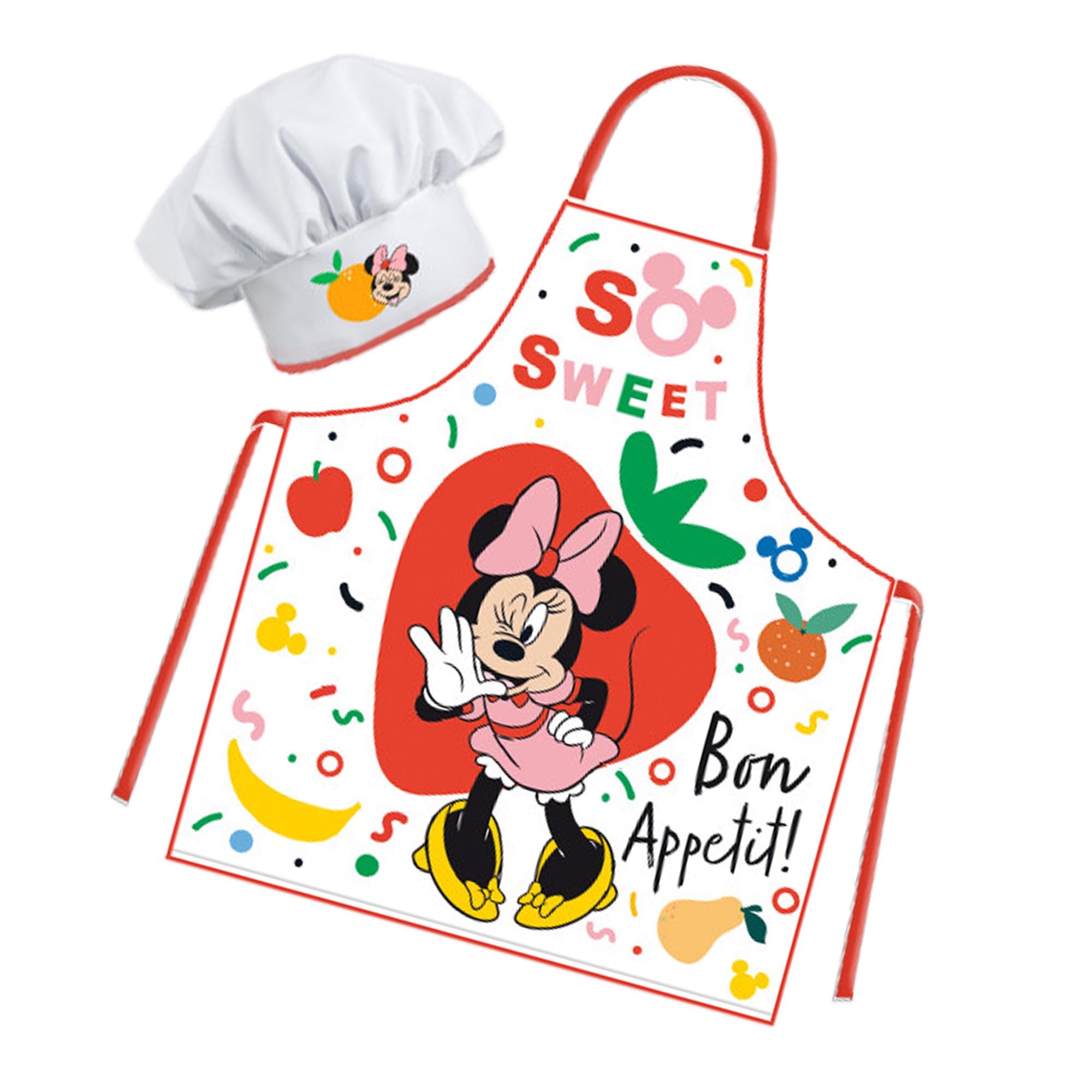 Sorrisini Delantal y Gorro de Cocinero Ajustable para Niños y Niñas - Mandil Infantil de Cocina para Cocinar, Hornear, Pintar - 3-8 Años - Minnie Mouse