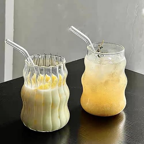 Miniatura 8 de 2 vasos de vidrio acanalado de 18 onzas, diseño acanalado ondulado, ideal para bebidas de café helado, jugo, leche, té, cócteles y más