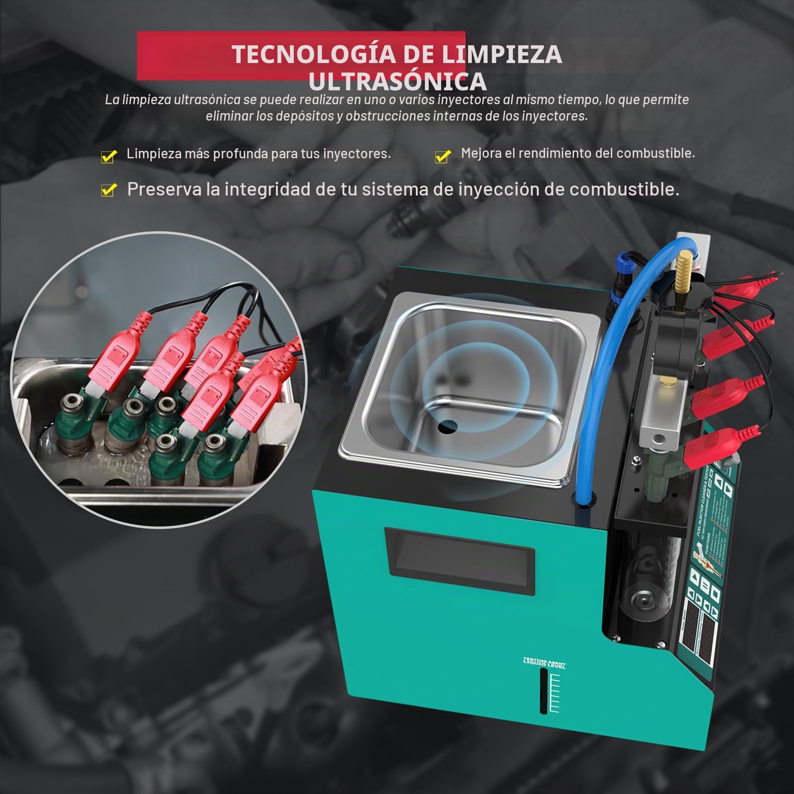 PLAYOCCAR Kit Limpiador y probador de inyectores de Combustible, 4 Cilindros, ultrasónico, para Coches y Motocicletas de Gasolina y diésel