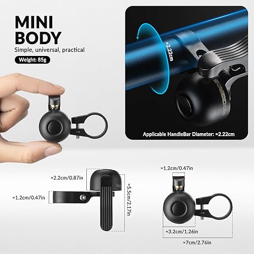 Miniatura 4 de ROCKBROS Campana de bicicleta resistente de aleación de cobre con sonido claro y largo, timbre de anillo de bicicleta para manillar adultos más de