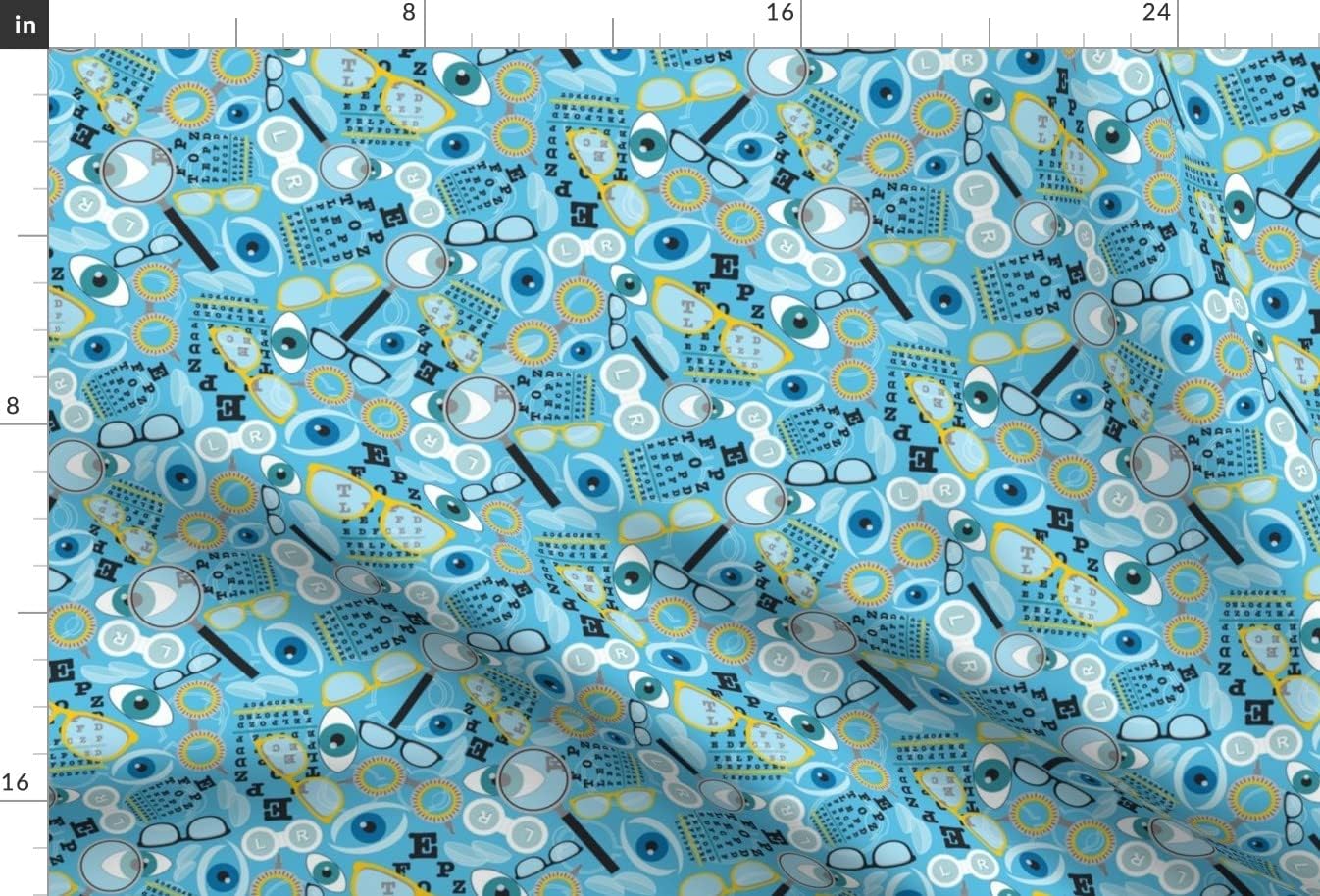 Spoonflower Fabric - Blue Yellow Eye Glasses Chart Spectacles Vision Optometrist Printed on Upholstery Velvet Fabric Fat Quarter - Upholstery Home Decor Bottomweight Apparel