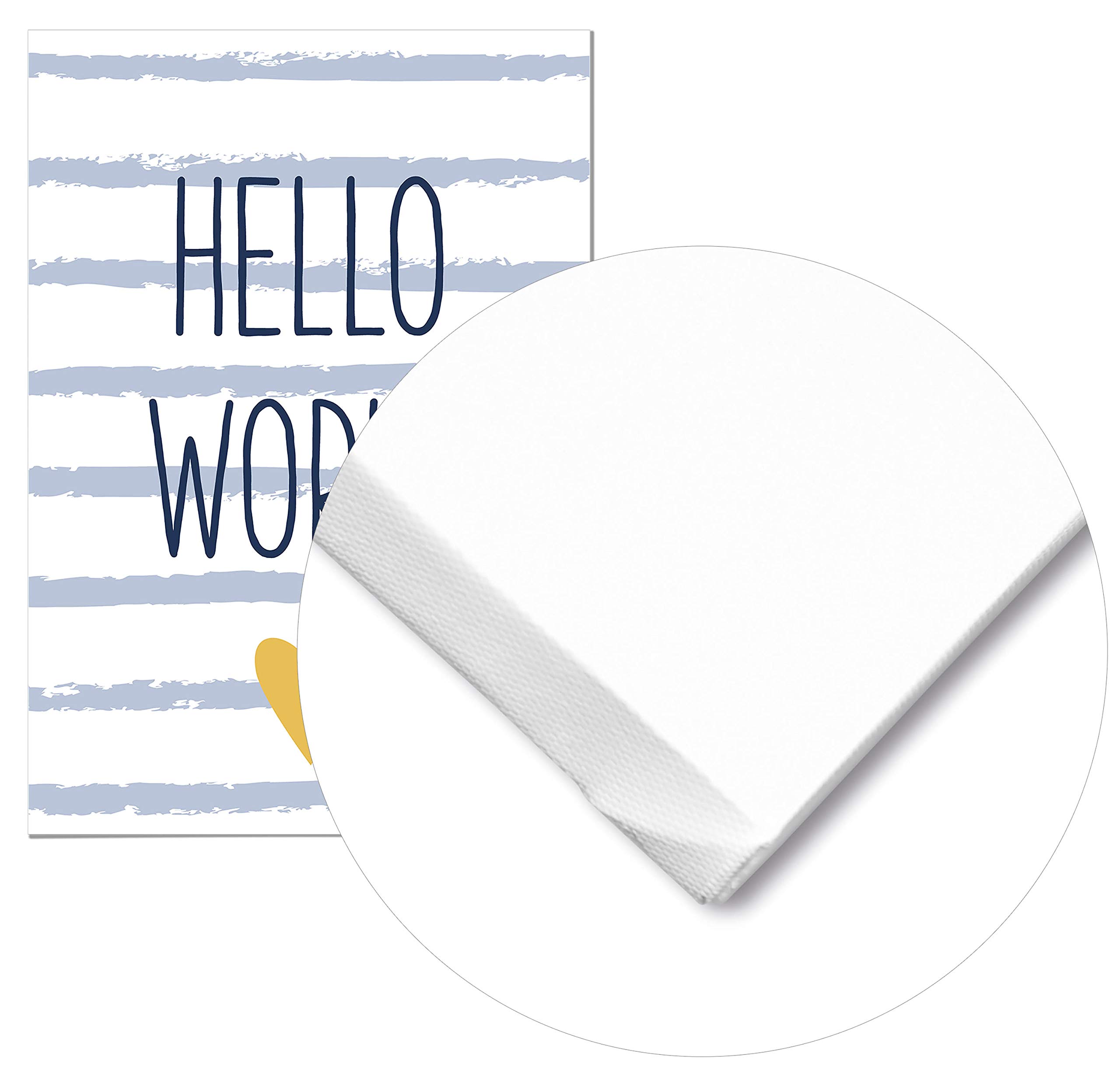 Panorama Tableau pour Chambre de bébé ou d’Enfant Phrase Hello World 50x70cm - Impression sur Toile avec Châssis en Bois - Décoration Murale Chambre Enfant