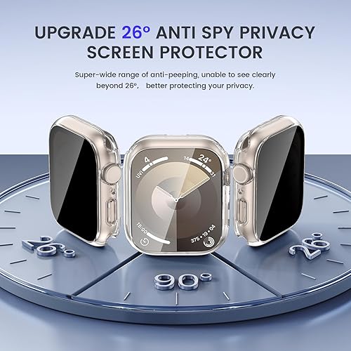 Miniatura 3 de Goton Funda impermeable de privacidad 2 en 1 para Apple Watch Series 9, 8, 7, protector de pantalla de 1.772 in, cubierta frontal de vidrio templado