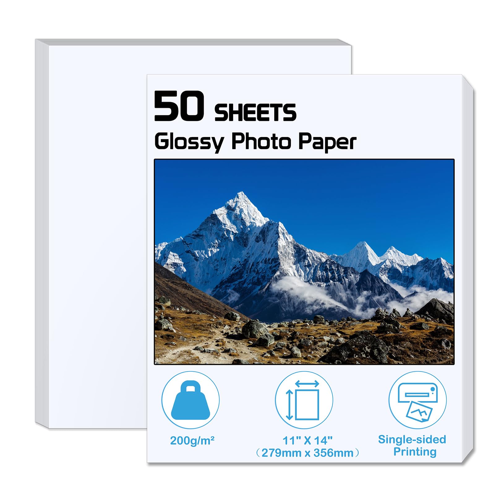 ZBEIVAN 11x14 Glossy Photo Paper, 50 Sheets, 11"x14" Inkjet Printer Paper, 200 GSM