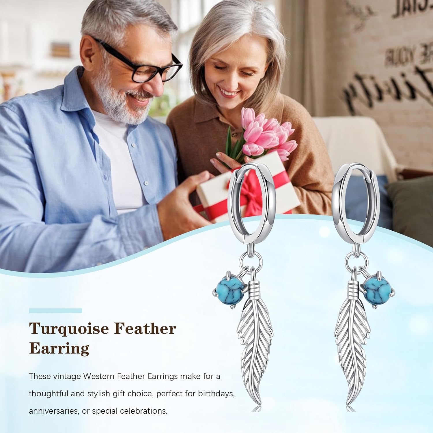 Turquoise Earrings 925 Sterling Silver Feather Dangle Earrings Western Earring Native American Jewelry Gifts for Women - Image 7