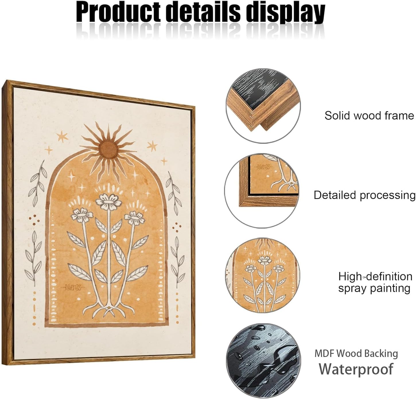 ZZTCYSU Celestial Canvas Wall Art Sun and Moon Framed Wall Art Vintage Tarot Prints Gothic Mystical Astrology Artwork Boho Folk Floral Decor For Living Room Bedroom Bathroom 12"x16"
