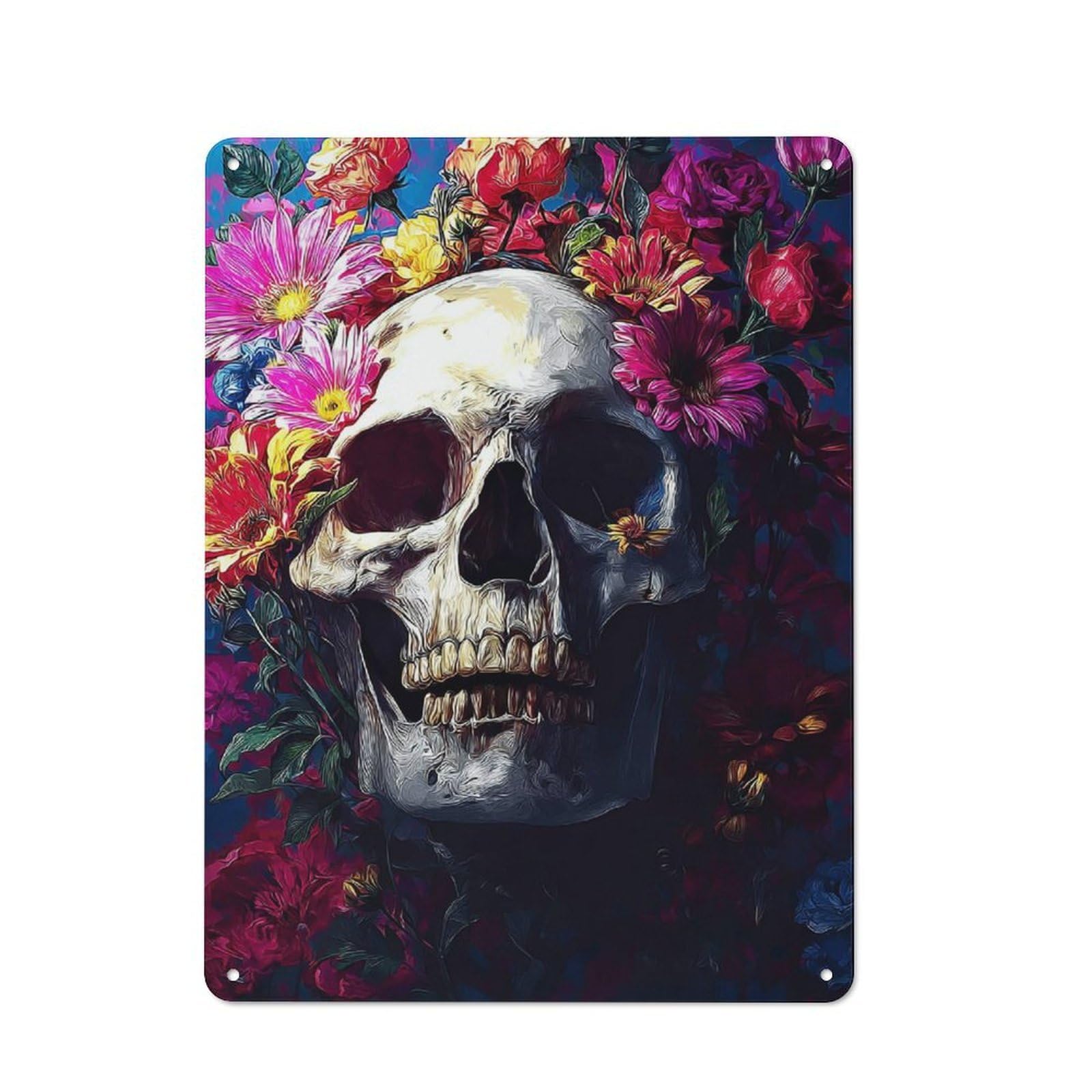 Junmoney Skull Surrounded By Flowers Retro Tin Sign 40X30cm Featuring For Home Bar Wall, For Collectors Decorating Home Bars And Entertaining Spaces