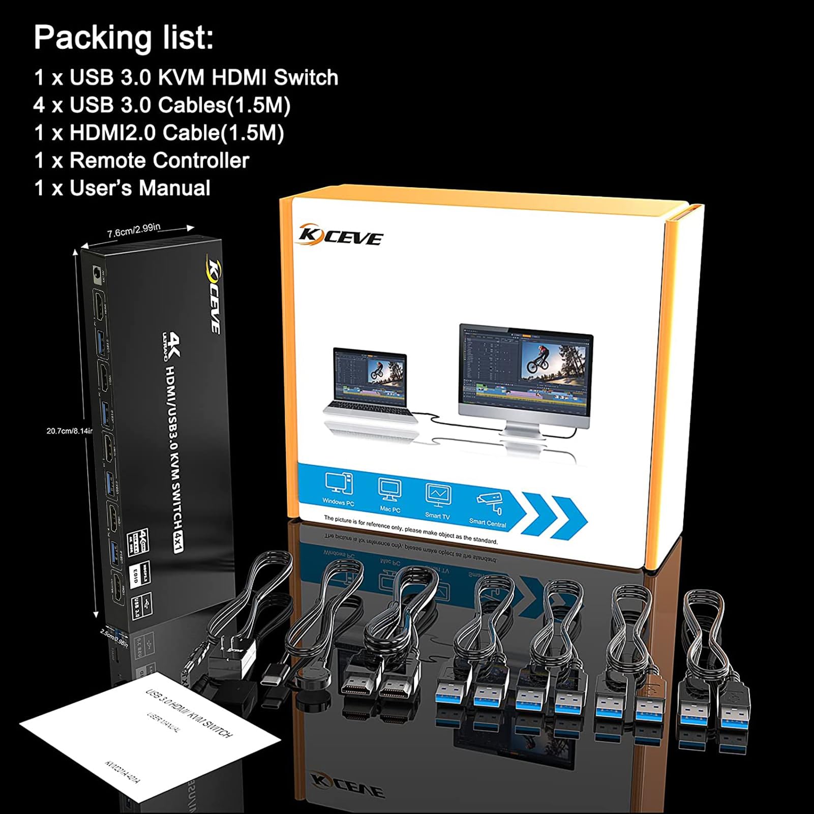 USB 3 0 KVM Switch Supporta 2 4 computer e schermi EDID adattivo decrittazione HDCP Switch ad alte prestazioni per ufficio sala server