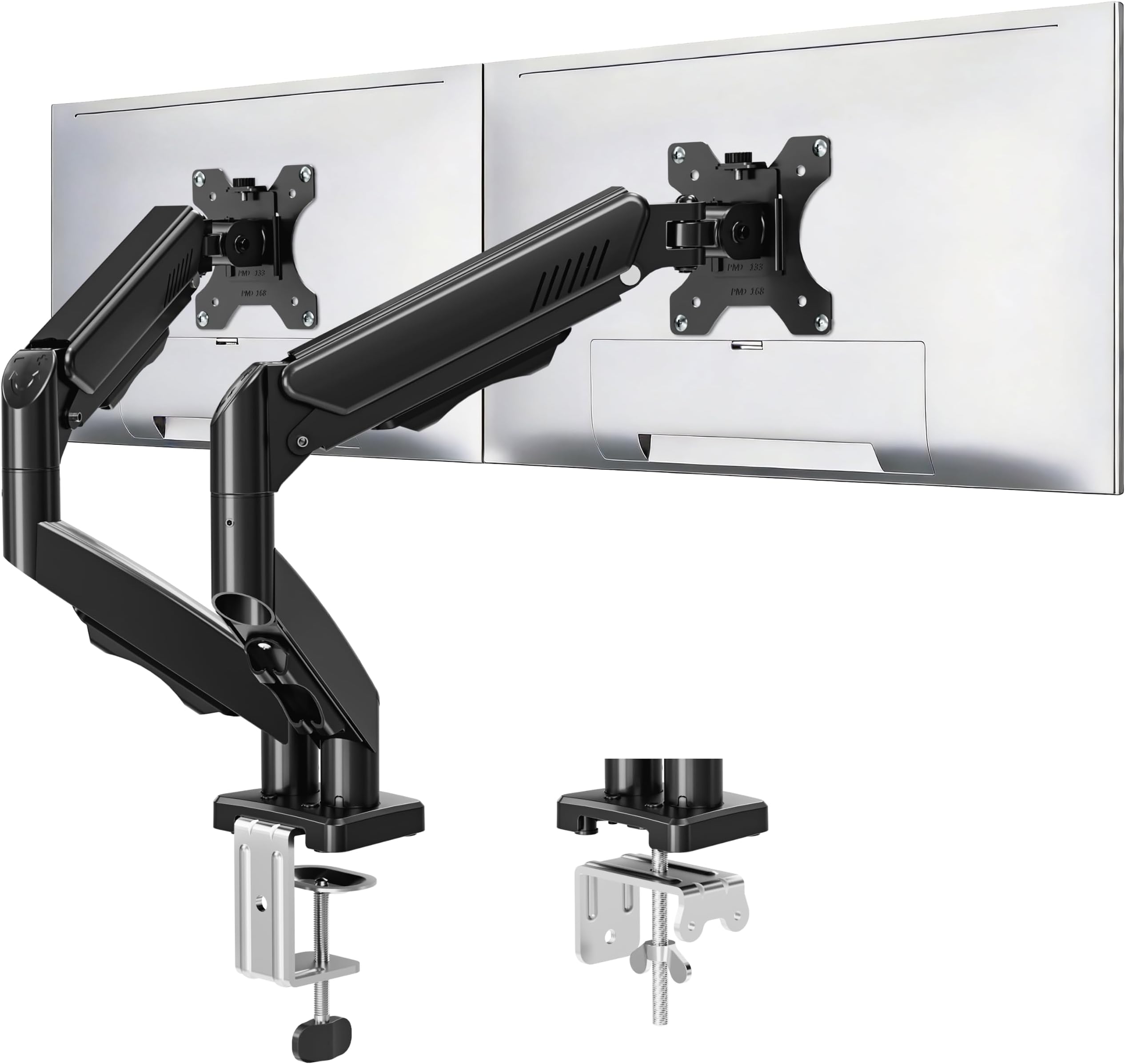 Dual Monitor Stand fits up to 32 inch, 4.4-19.8 lbs Computer Screens, Dual Monitor Desk Mount Height Adjustable, Monitor Arms for 2 Monitors, Home Office VESA Mounts, Freelift Black
