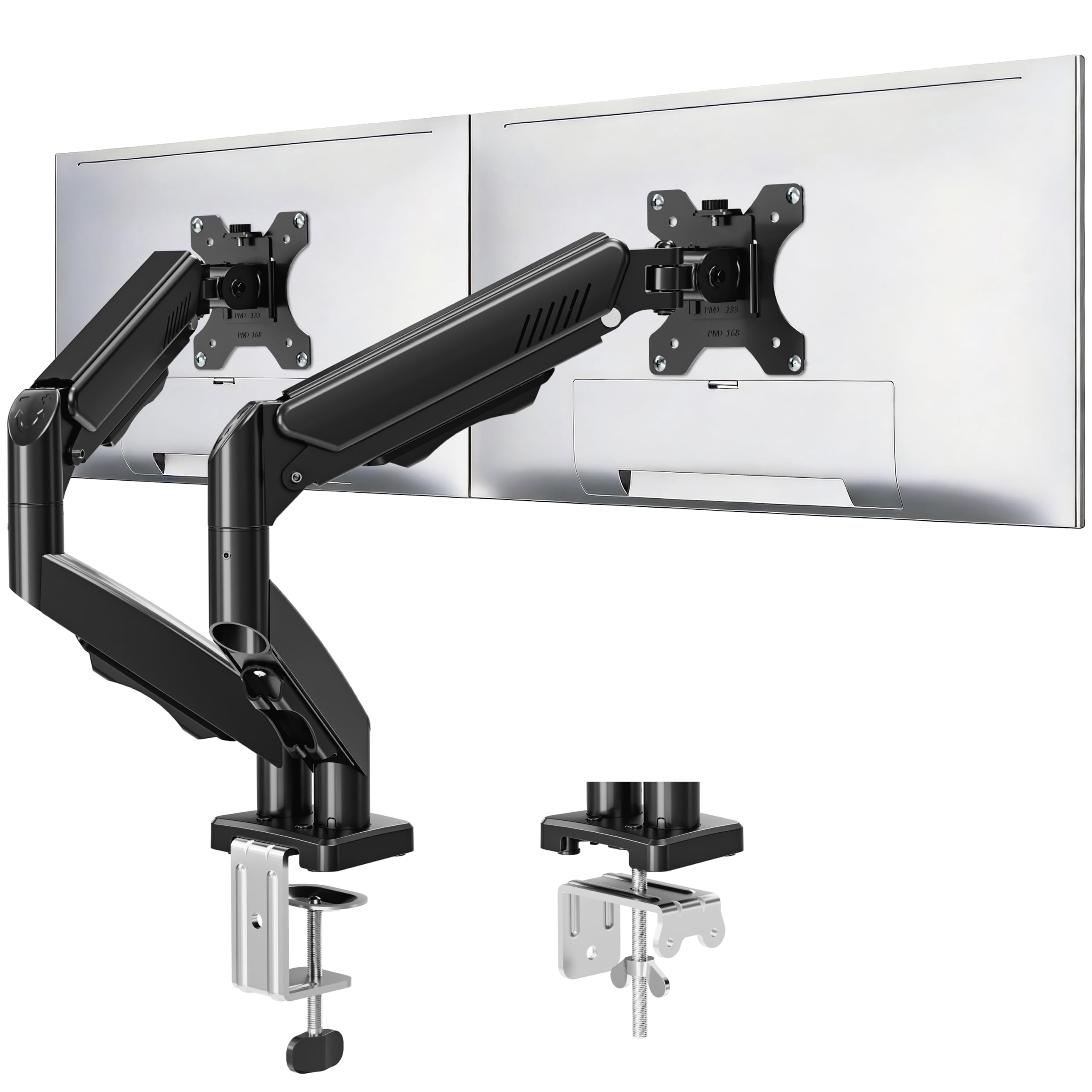 Dual Monitor Stand fits up to 32 inch, 4.4-19.8 lbs Computer Screens, Dual Monitor Desk Mount Height Adjustable, Monitor Arms for 2 Monitors, Home Office VESA Mounts, Freelift Black