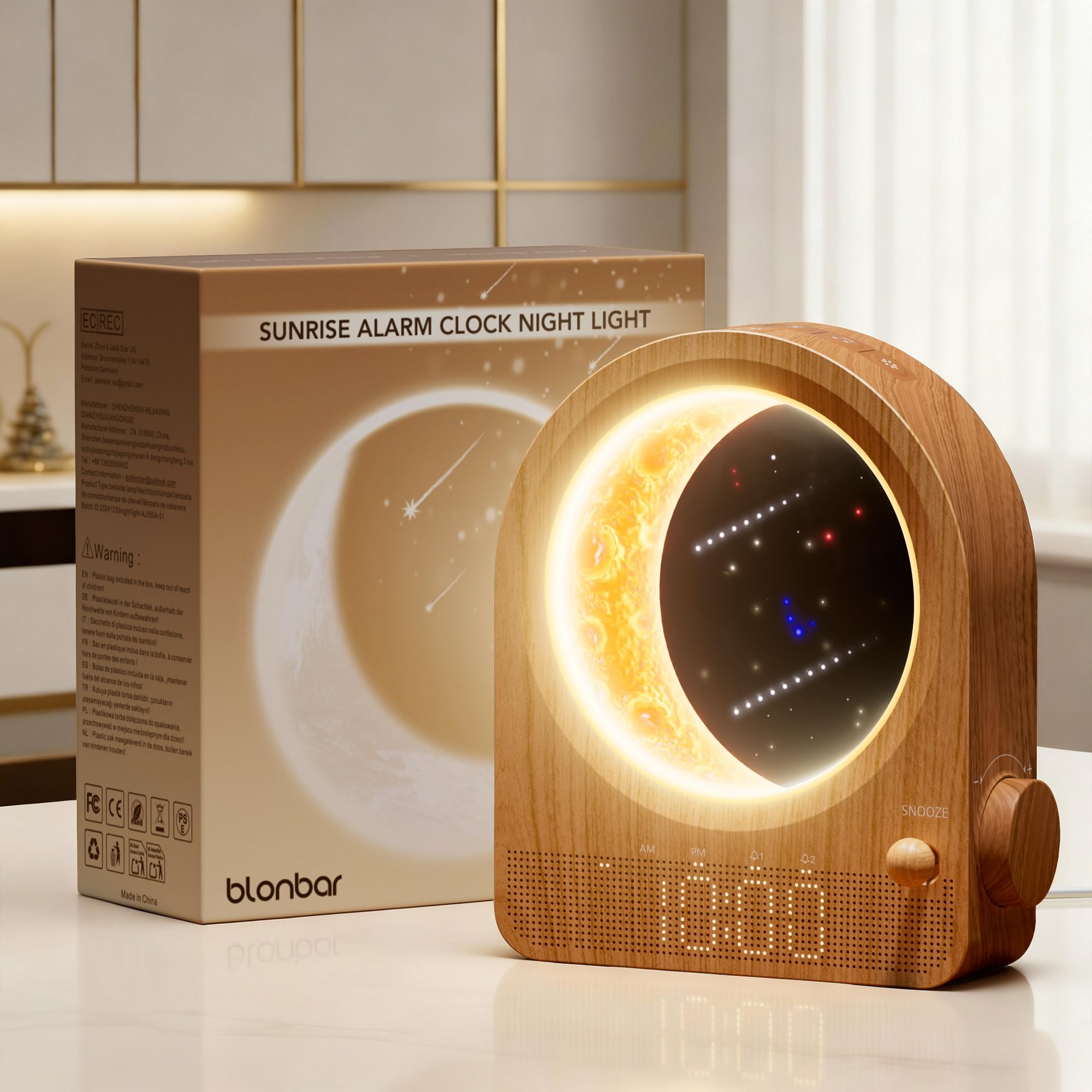 blonbar Sunrise Alarm Clock, Wake-up Light, Stepless Dimmable Bedside Lamp, Night Light with Meteor Light - Image 2
