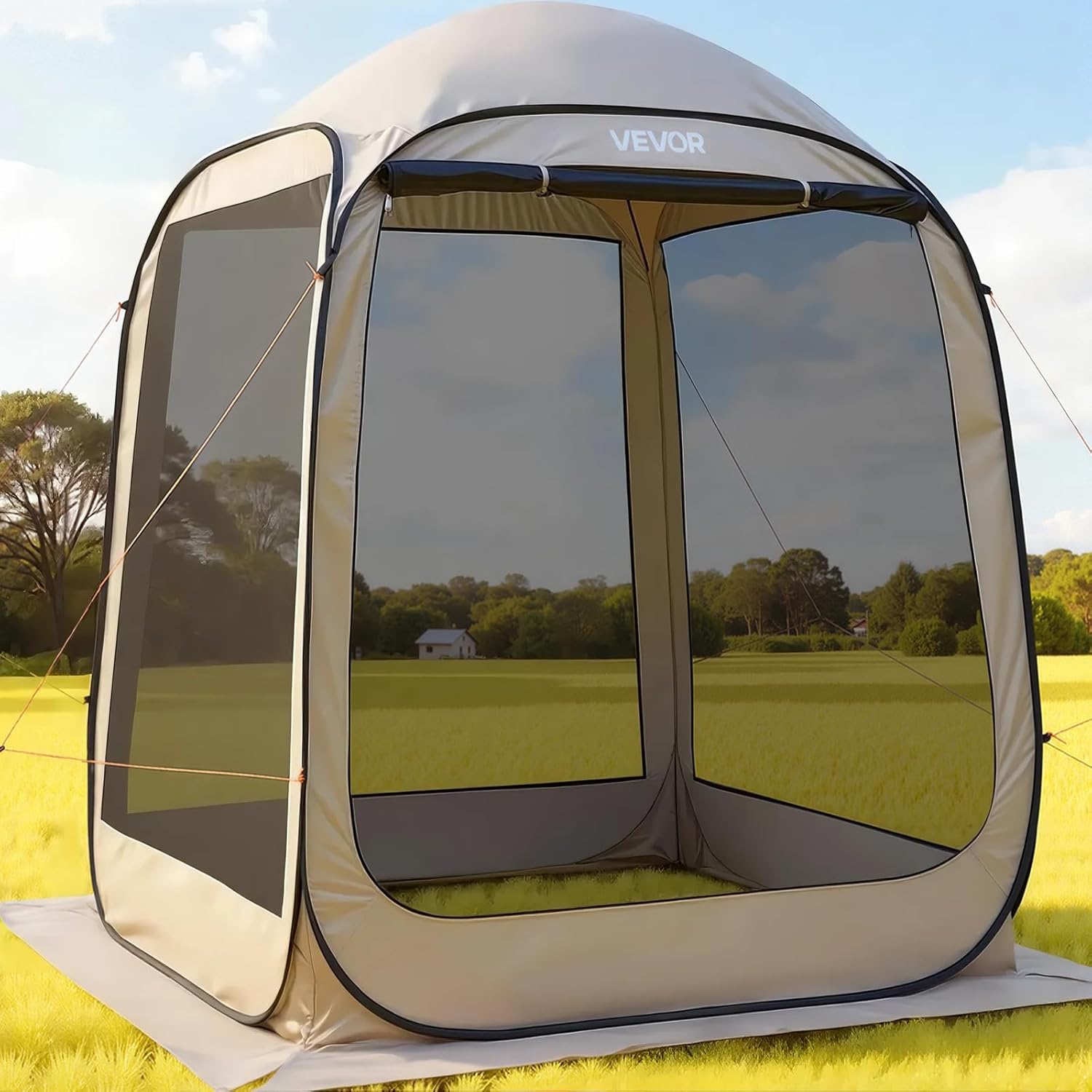 Screen House Tent VEVOR 6x6FT Pop-Up Screen Tent for 4–6 Person, Portable Screen Room Gazebo with Netting, Carry Bag & Ground Stakes, Instant Screen