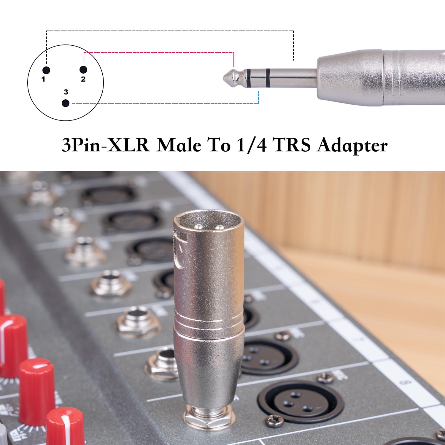 Paquete de 2 adaptadores TRS de 1/4 a XLR, adaptador equilibrado de 6,35 mm macho a XLR macho para mezclador, micrófono