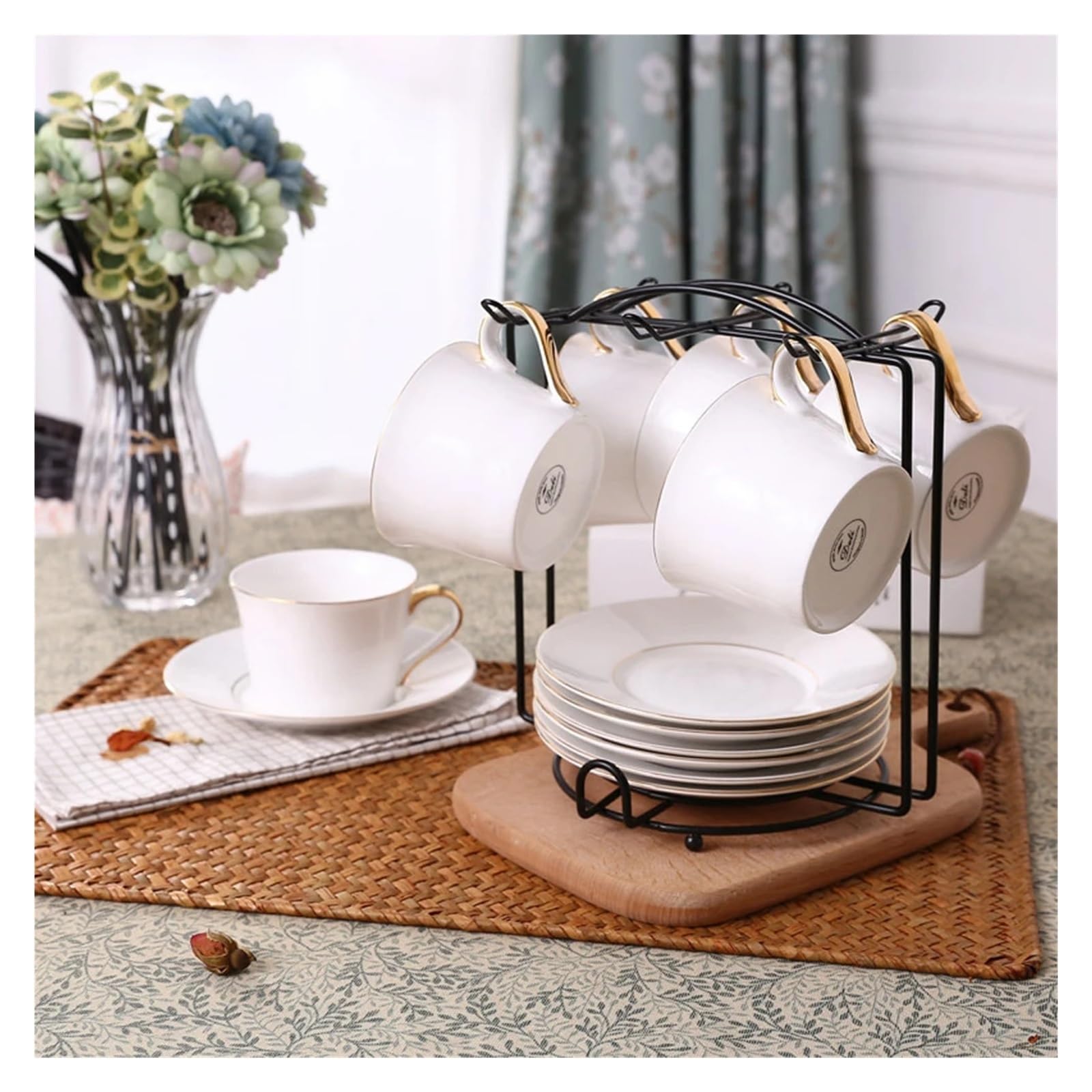 Kaffeetassenständer Tee Tasse Und Untertasse Display Rack Moderne Lagerung Rack Organizer Mit Haken Zähler Tasse Halter for Gerichte Dekor Küche becher Hängen