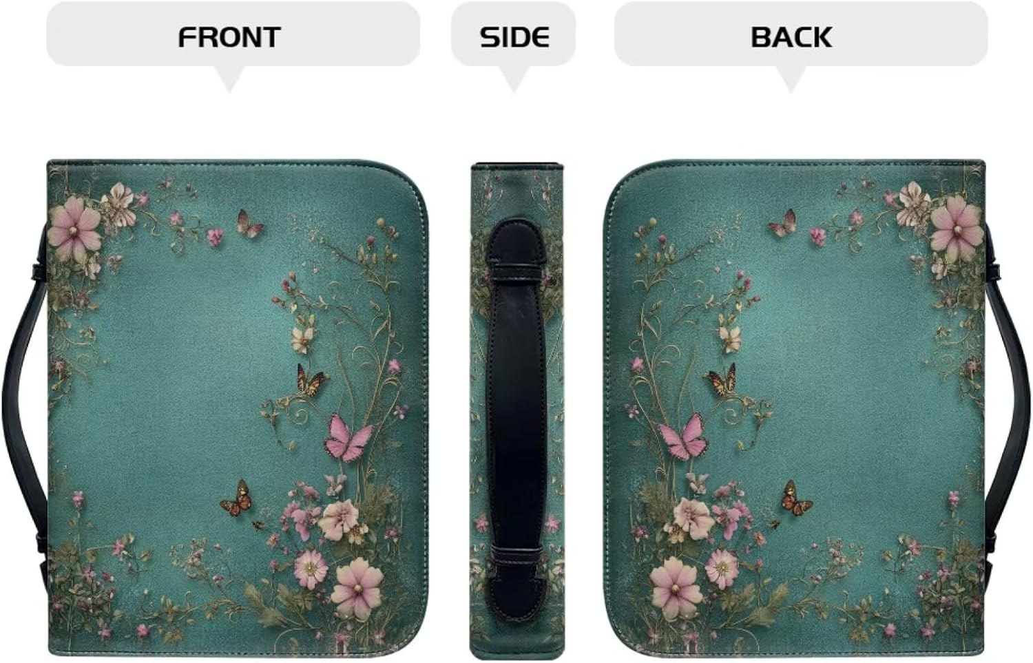 Green Bible Cases for Women, Gift for Women, Gift for Christian, Pink Flowers and Butterfly PU Leather Bible Cover, Bible Cover Case for Women Extra Large Size