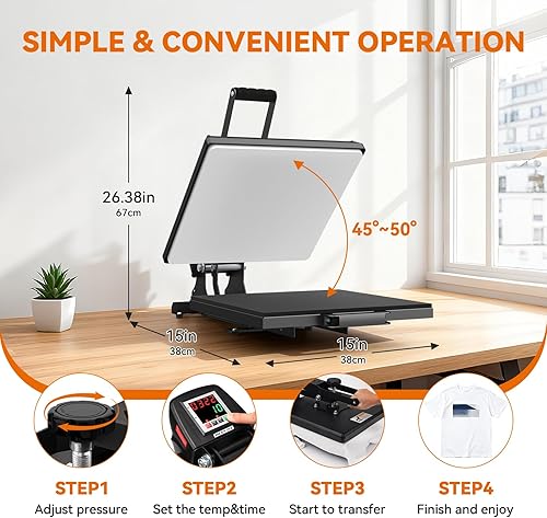 Miniatura 8 de AKEYDIY Prensa de calor de 15 x 15 pulgadas, prensa digital de camisas que se calienta rápido y uniforme, prensa de calor profesional extraíble de