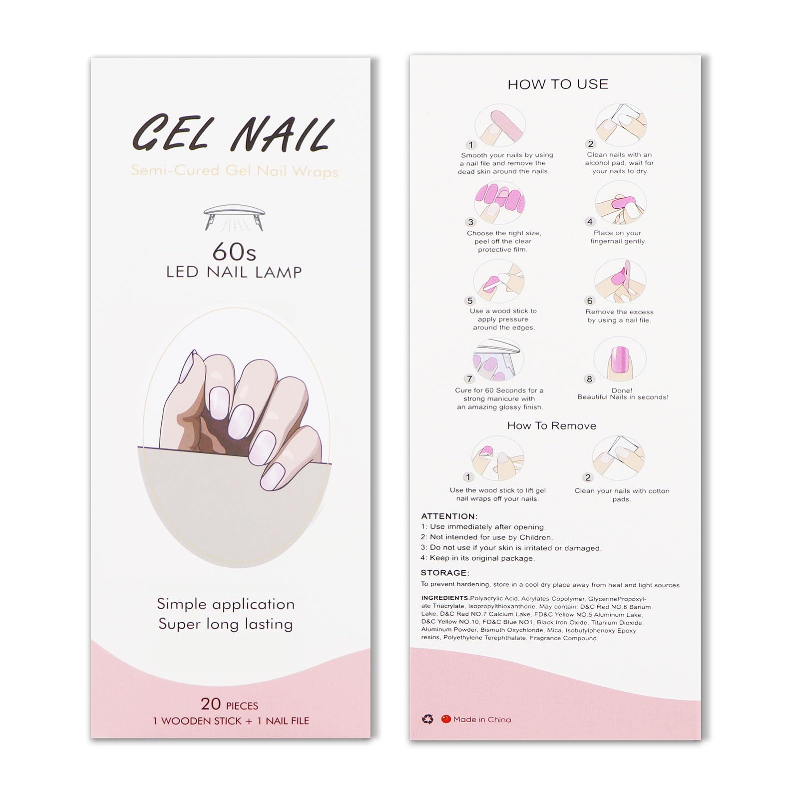JMEOWIO Gel Nail Stickers Pink White Glitter Cat Eye Semi Cured Gel Nail Strips Wraps UV/LED Nails Art Design Decoration Accessories - Image 3