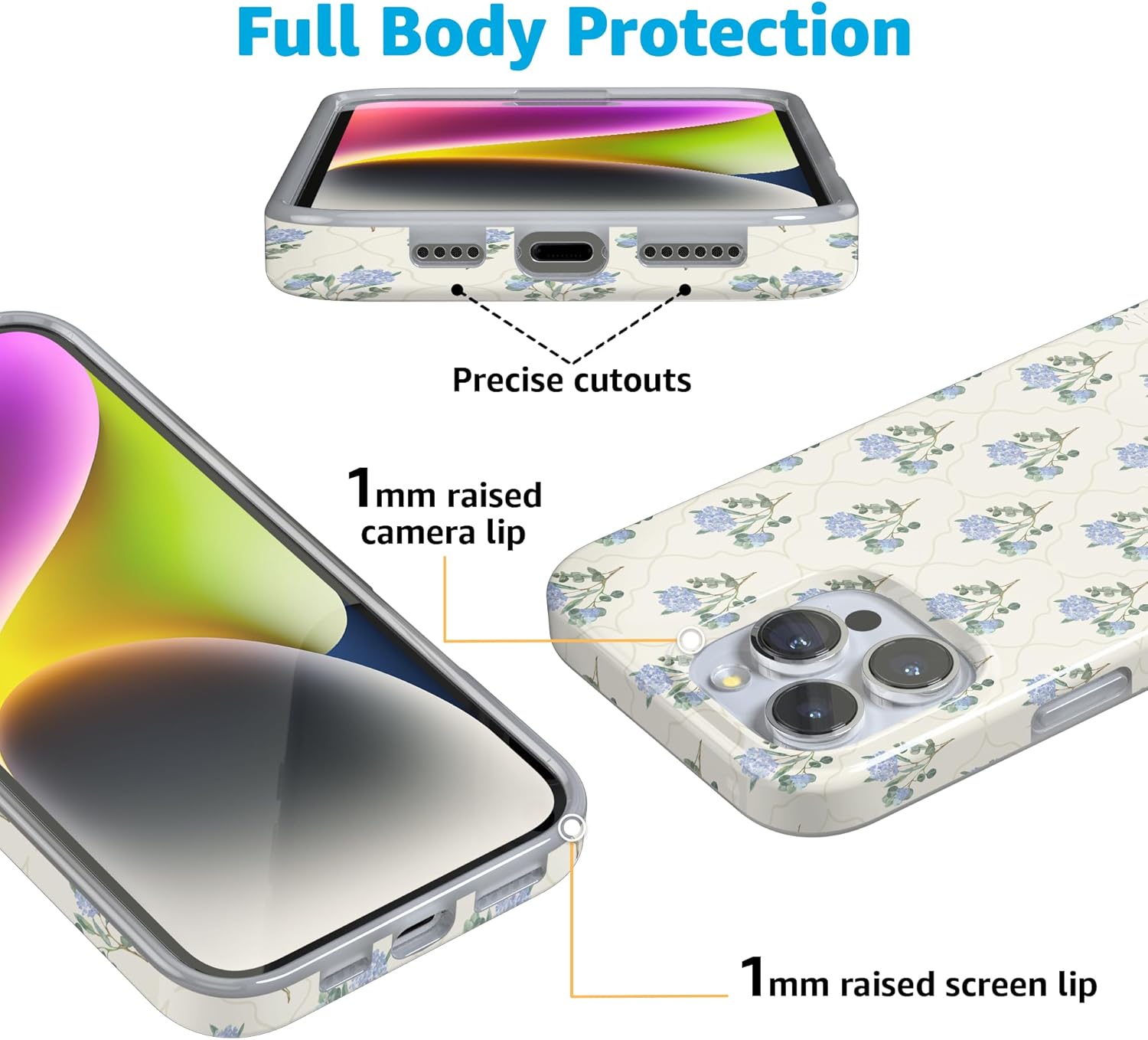 Casely iPhone 16 Pro Case | Vintage Garden | Blue Hydrangea | Compatible with MagSafe | Classic Ultra Slim Design