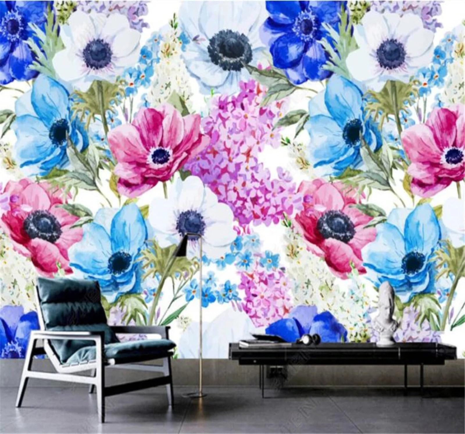 Minimalist Hand Drawn Watercolour Beautiful Flowers 3D Wallpaper Easy Install Feature Office Living Room Sofa Bedroom TV Background Wall Decoration-350cm×256cm