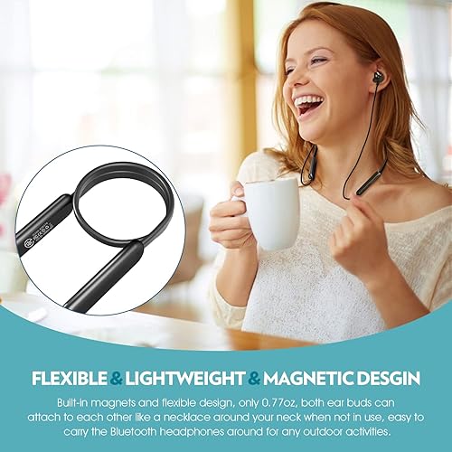 Miniatura 7 de Auriculares Bluetooth con banda para el cuello 20 horas de reproducción V5.0 auriculares inalámbricos deportivos con cancelación de ruido