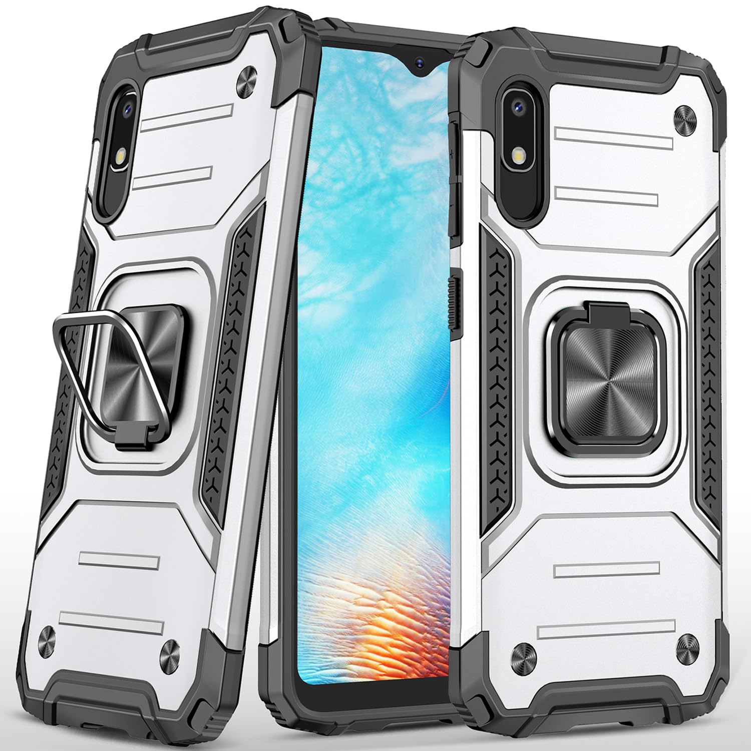 Coque Samsung Galaxy A10E robuste argentée avec support antichoc arrière - 8