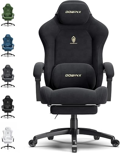 Dowinx Big and Tall Gaming Chair with Footrest, Suede Ergonomic Gamer Chair with Pocket Spring & Massage Lumbar, 440LBS Black