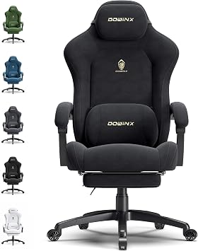 Dowinx Big and Tall Gaming Chair, Suede Fabric Game Chair with Pocket Spring Cushion, High Back Gamer Chair Ergonomic with Footrest for Adults Office, 440LBS, Black