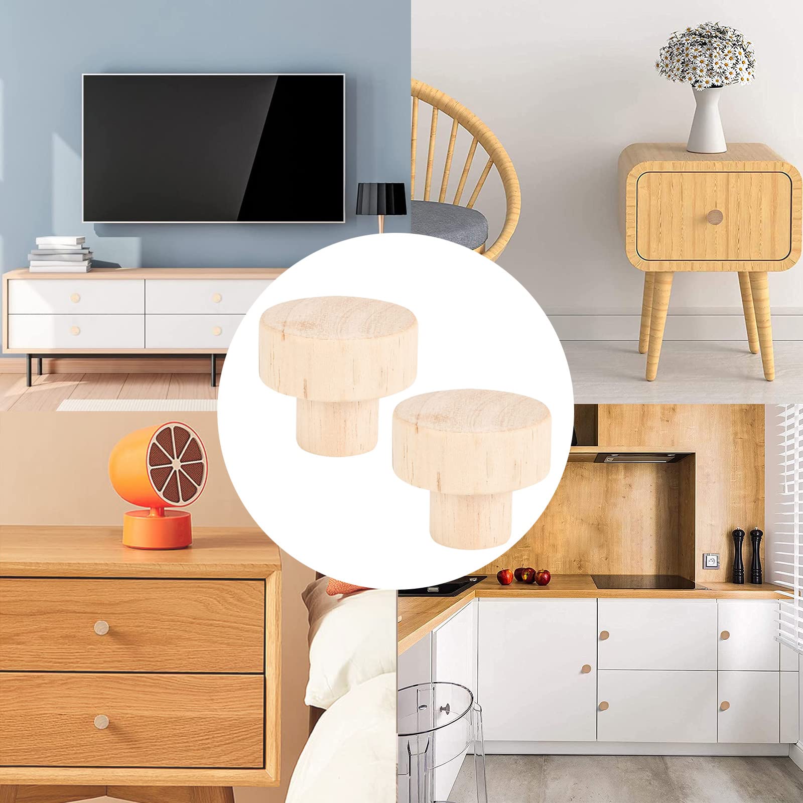 ACONDE Boutons De Porte Ronds En Bois 20 Pièces, 35 MM Armoire Poignée Non Peinte Avec 20 Vis, Pour Tiroirs, Meubles, Boutons De Placard, Commode