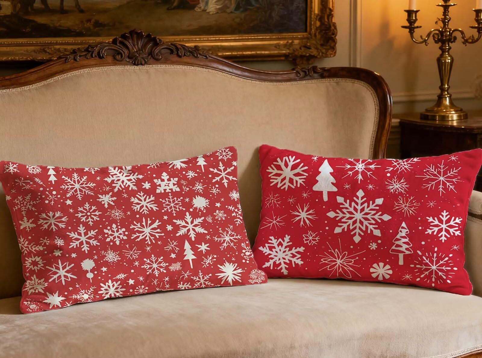 Housse de coussin Noël 70x90cm velours rouge pour décoration salon et taie oreiller