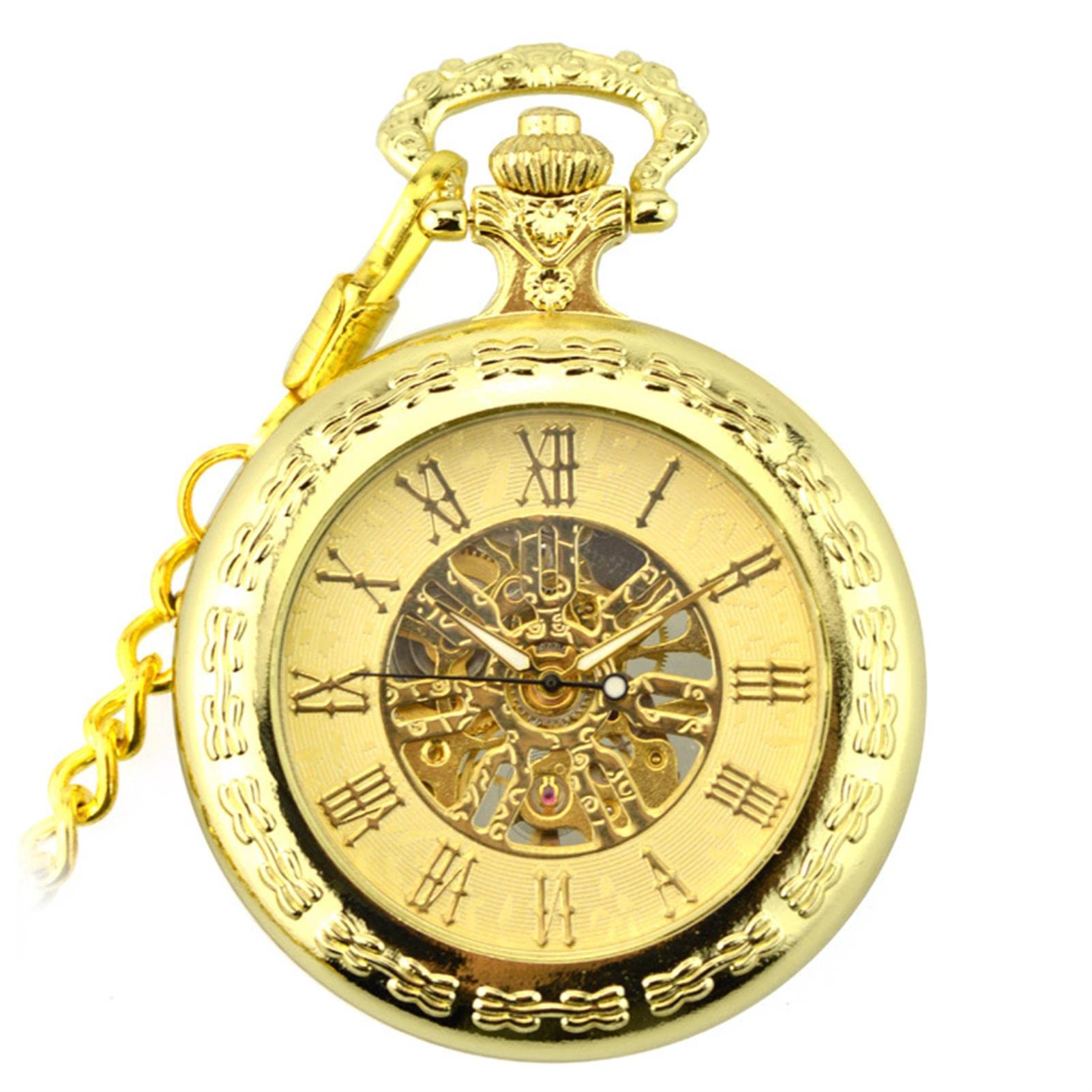Montre de Poche, Montre mécanique Vintage Steampunk pour Homme, Pendentif Horloge avec chaîne et Coffret Cadeau pour père