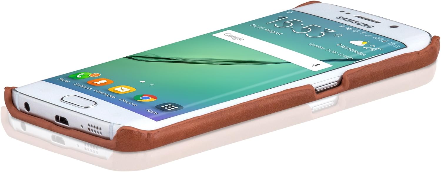 Samsung Galaxy S6 Edge Leather Case Back Cover Brown - KANVASA One Case for Samsung Galaxy S6 Edge - Luxury Pouch Made from Real Genuine Leather - Optimal Protection & Premium Leather - Ultra Thin