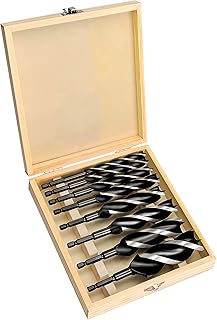 Auger Drill Bit Set for Wood – 8pcs Hex Shank Wood Drill Bits with Patented 3-Cutter Head, 6" Long, 3/8" to 1-1/4", Precision Woodworking Bits with Wooden Storage Box