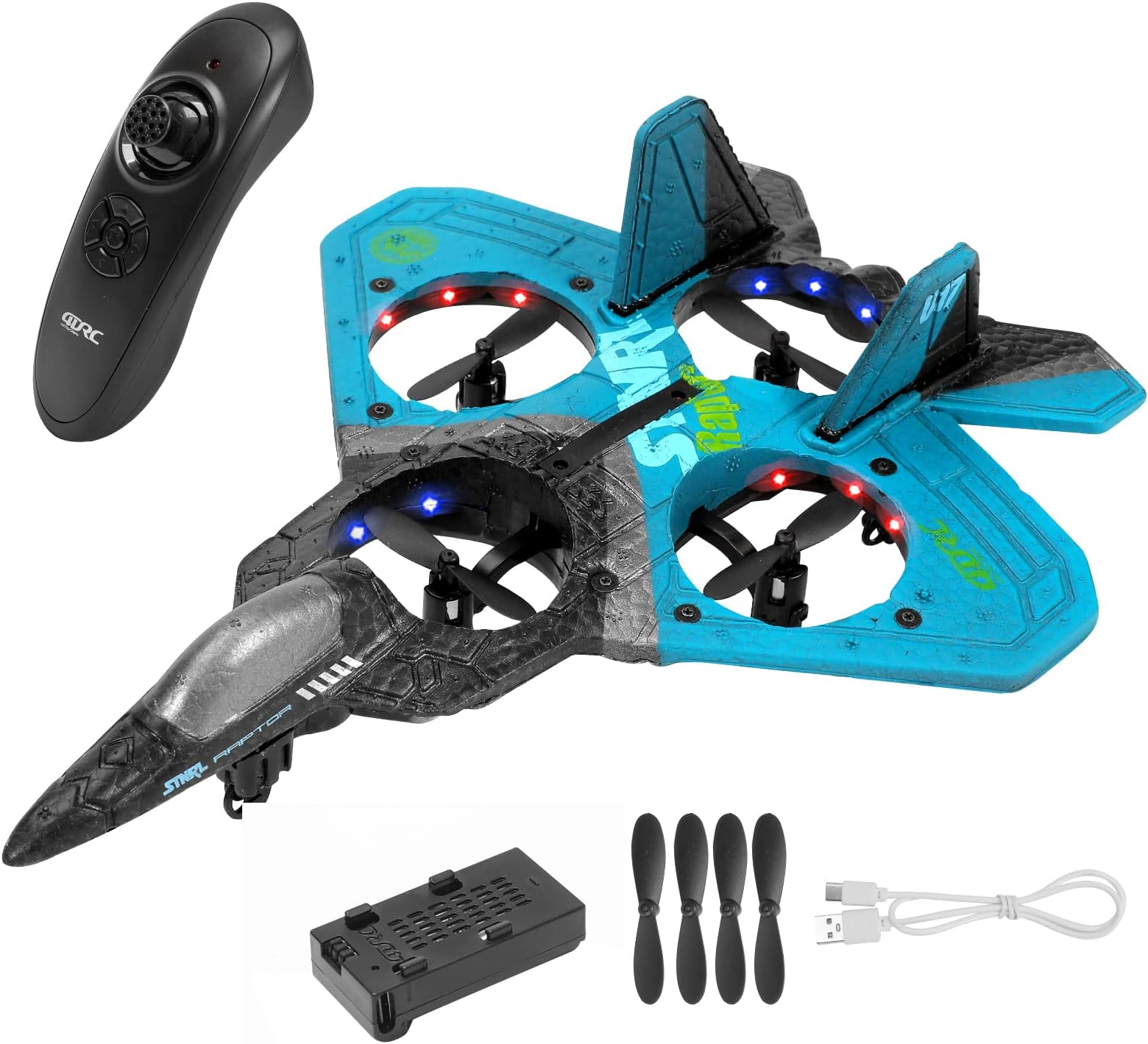 V17 RC Plane - Foam Remote Control Plane Toy，360° Stunt Spin Remote & Light RC, Gravity Sensing,2.4GHz, 4 Motor,Gifts for Kids Boys (Blue)