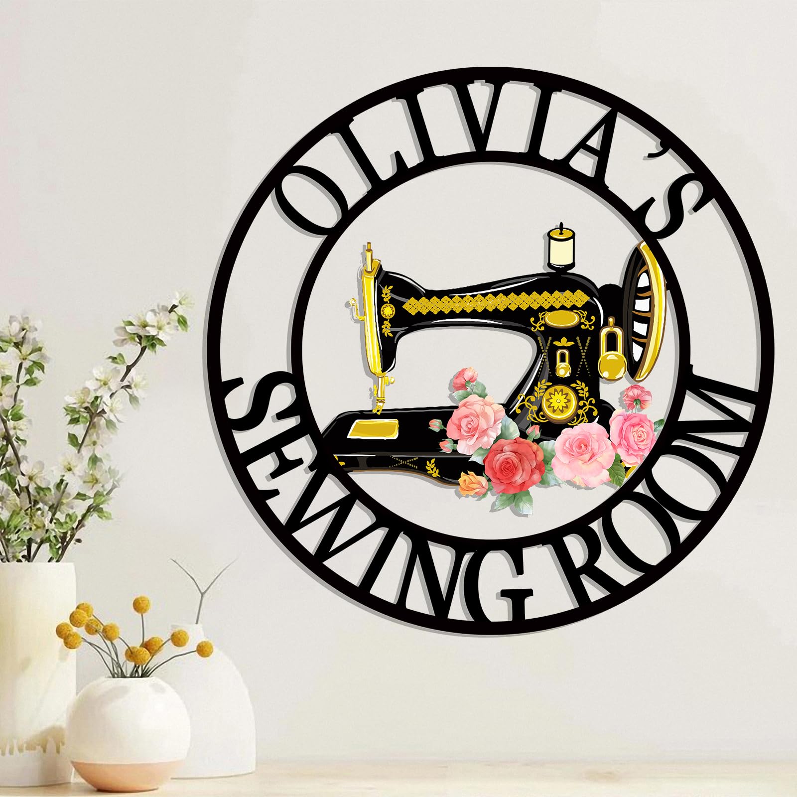 Lirsouier Custom Sewing Machine Metal Signs Personalized Name Sign Quilting Metal Wall Art Customized Family Name Sign for Sewing Room Craft Room