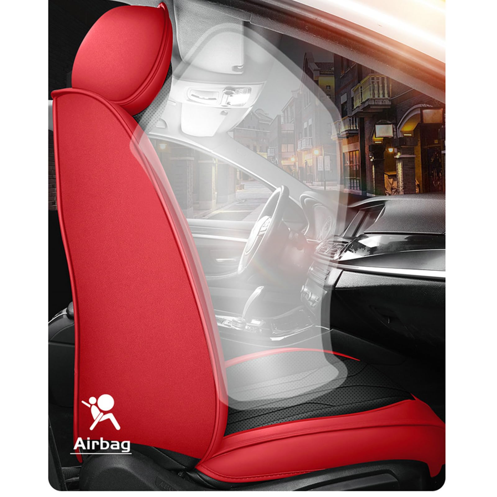 Autositzbezüge, komplettes Set, universelle Passform für die meisten Autos, SUVs, Limousinen und Pick-up-Trucks, Nappaleder-Kissenbezüge für 5 Personenwagen, Rot