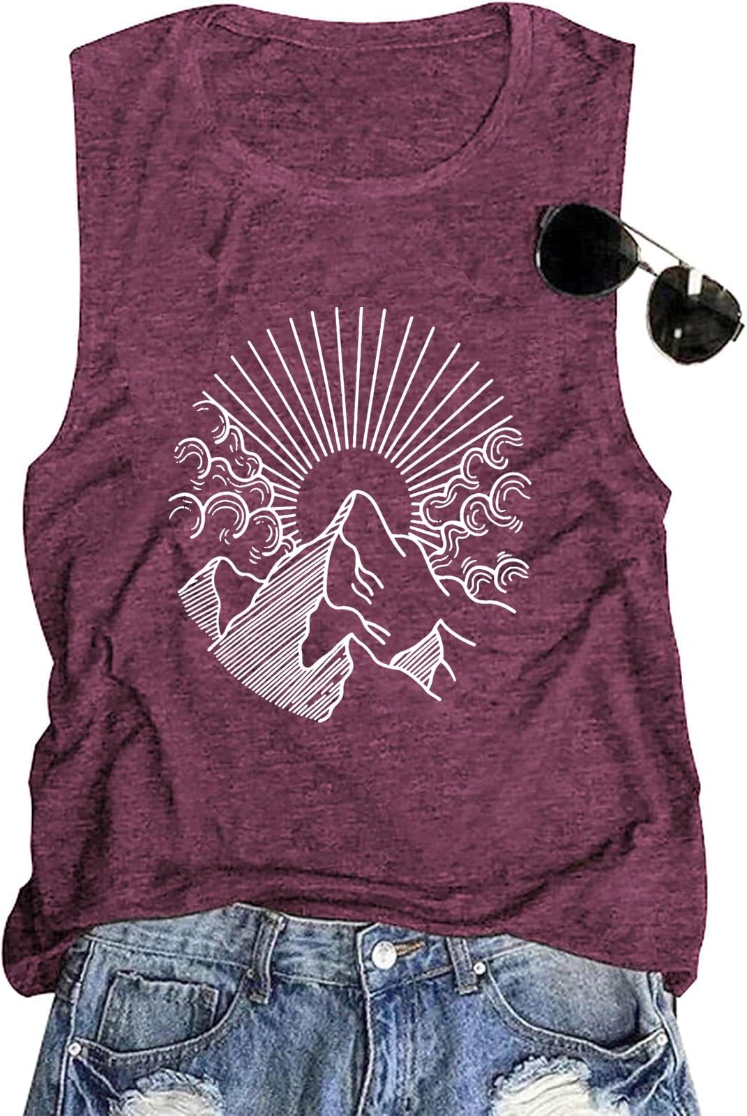 ALLTBMountain Sunrise Tank Tops Women Hiking Mountain Sleeveless T Shirt Tees Camping Vest Muscle Shirt