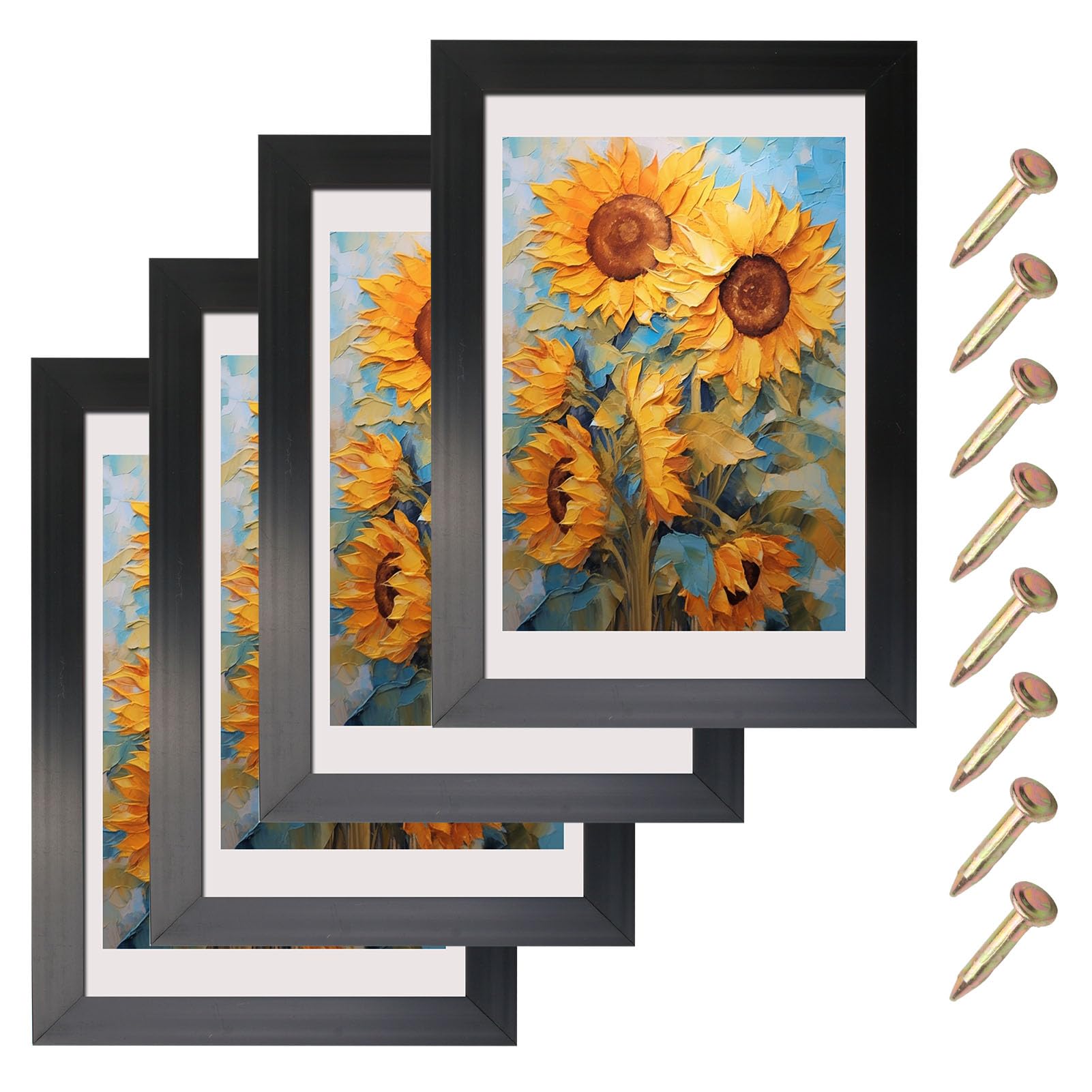 Picture Frame 4 Pack, 6x4 Photo Modern Style Solid Wood Frames Tabletop and Wall Mounting Picture Frames Small Frame with Plexiglass Window for Portrait Photo Landscape Printing,Black