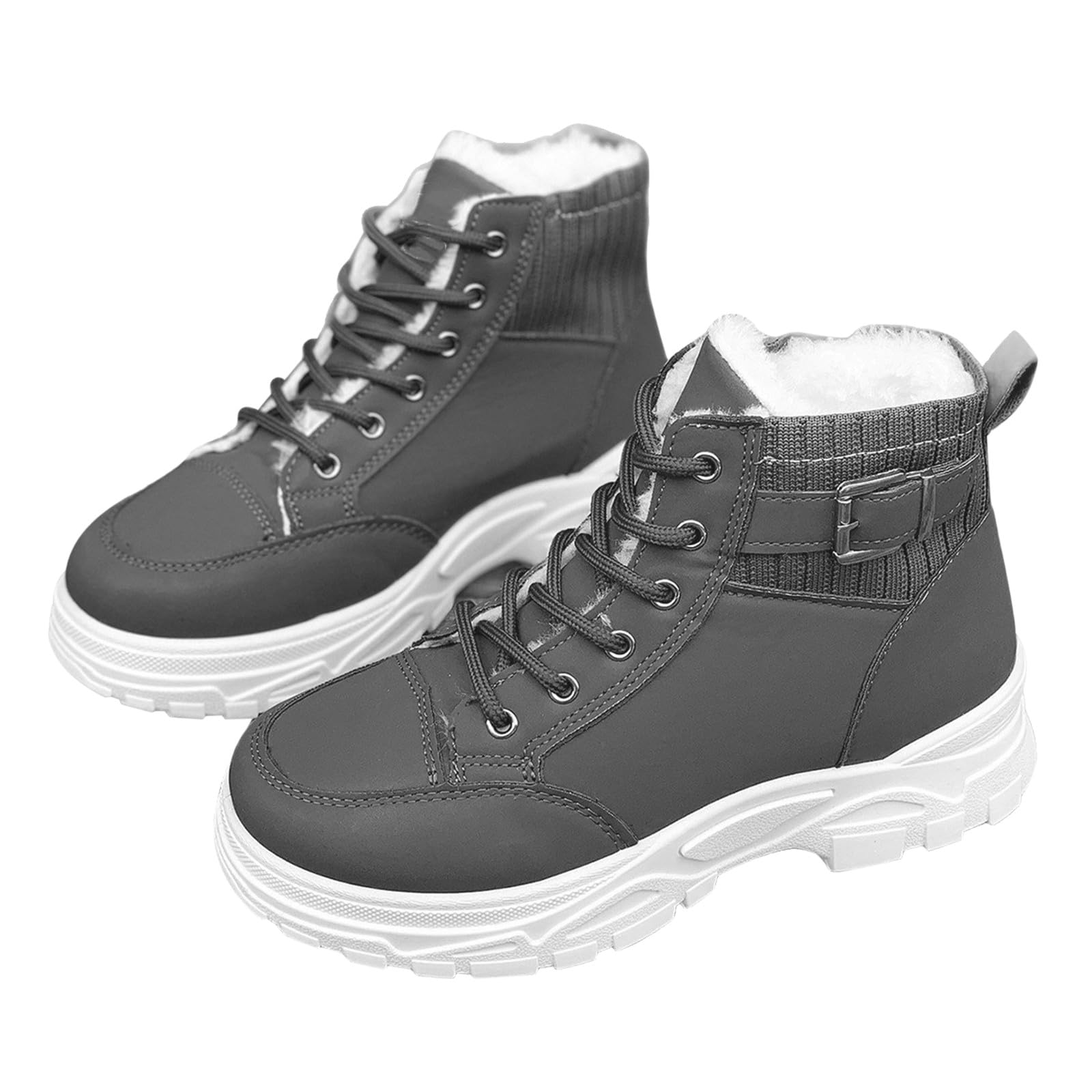Męskie zimowe trampki z wysoką cholewką, ciepłe, z podszewką z futra, na co dzień, sznurowane buty do codziennego chodzenia i streetwear, szary, 38 EU