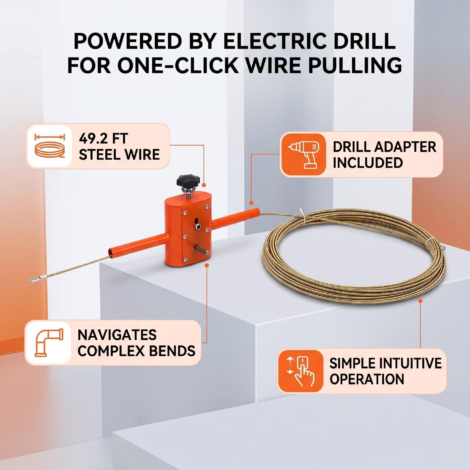 Fockety Wandverkabelungsmaschine, Automatischer Elektrischer Drahtzieher mit Bohradapter und 49,2 Fuß Stahldraht für 3–8 Mm Kabel, Kabel-Einfädelvorrichtung für Versteckte Rohre
