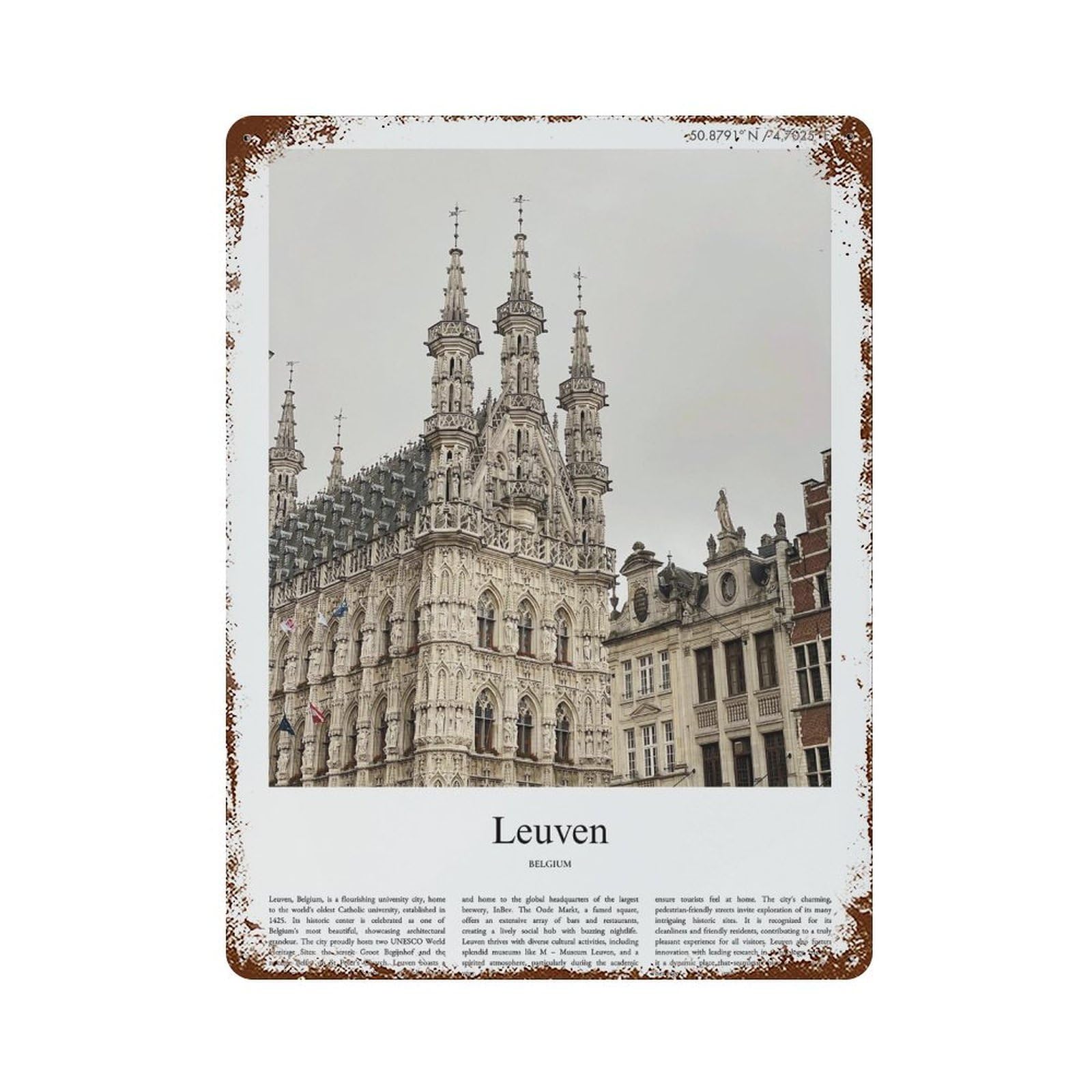 xiaoxiaoshen Leuven Belgium City Scenery Wall Decor Art Metal Tin Poster Modern Home Decor Art Home Bar Shop Decorations Vintage Sign 40x30cm