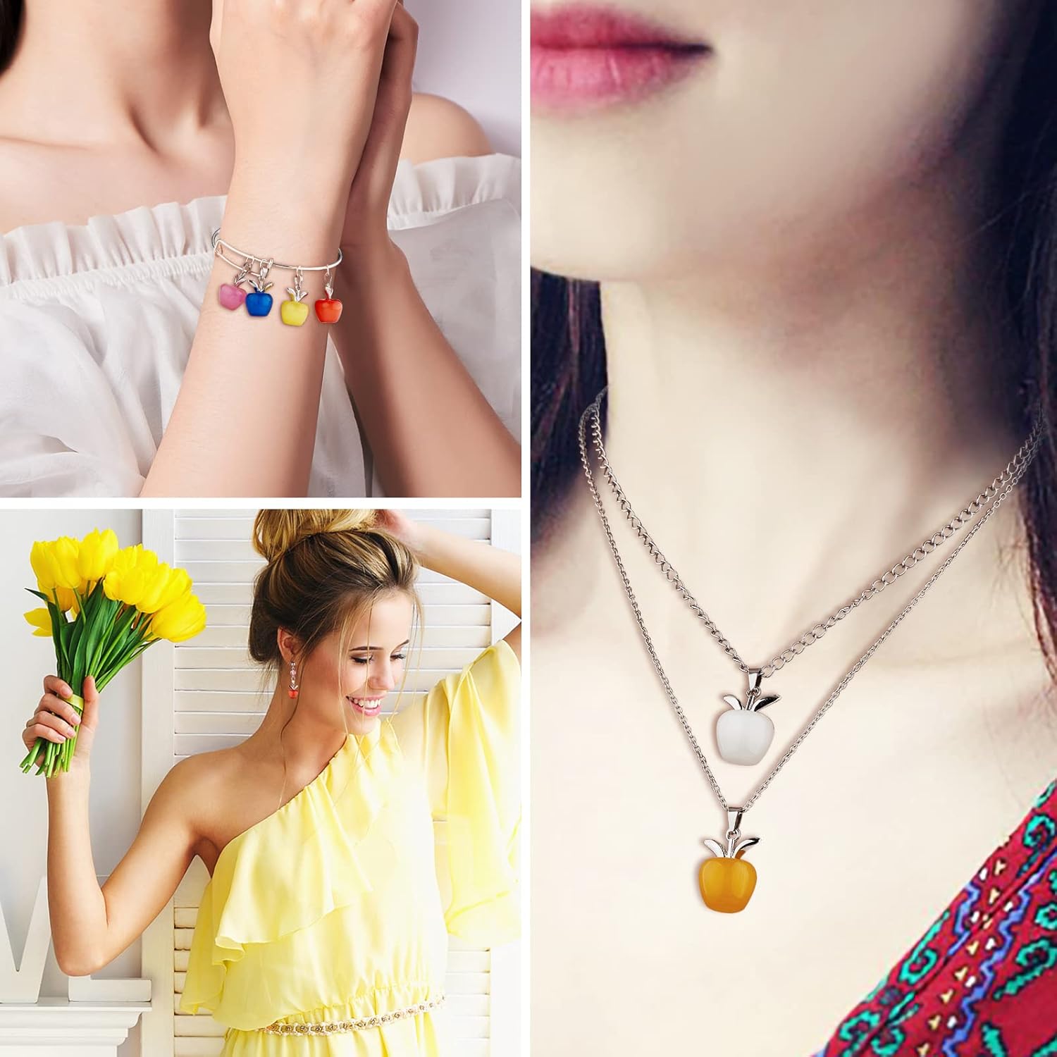 10 Pieces Apple Gemstone Charm Pendant Crystal Quartz Healing Natural Stone Pendants Red Silver Buckle for Jewelry Necklace Earring Making Crafts - Image 7