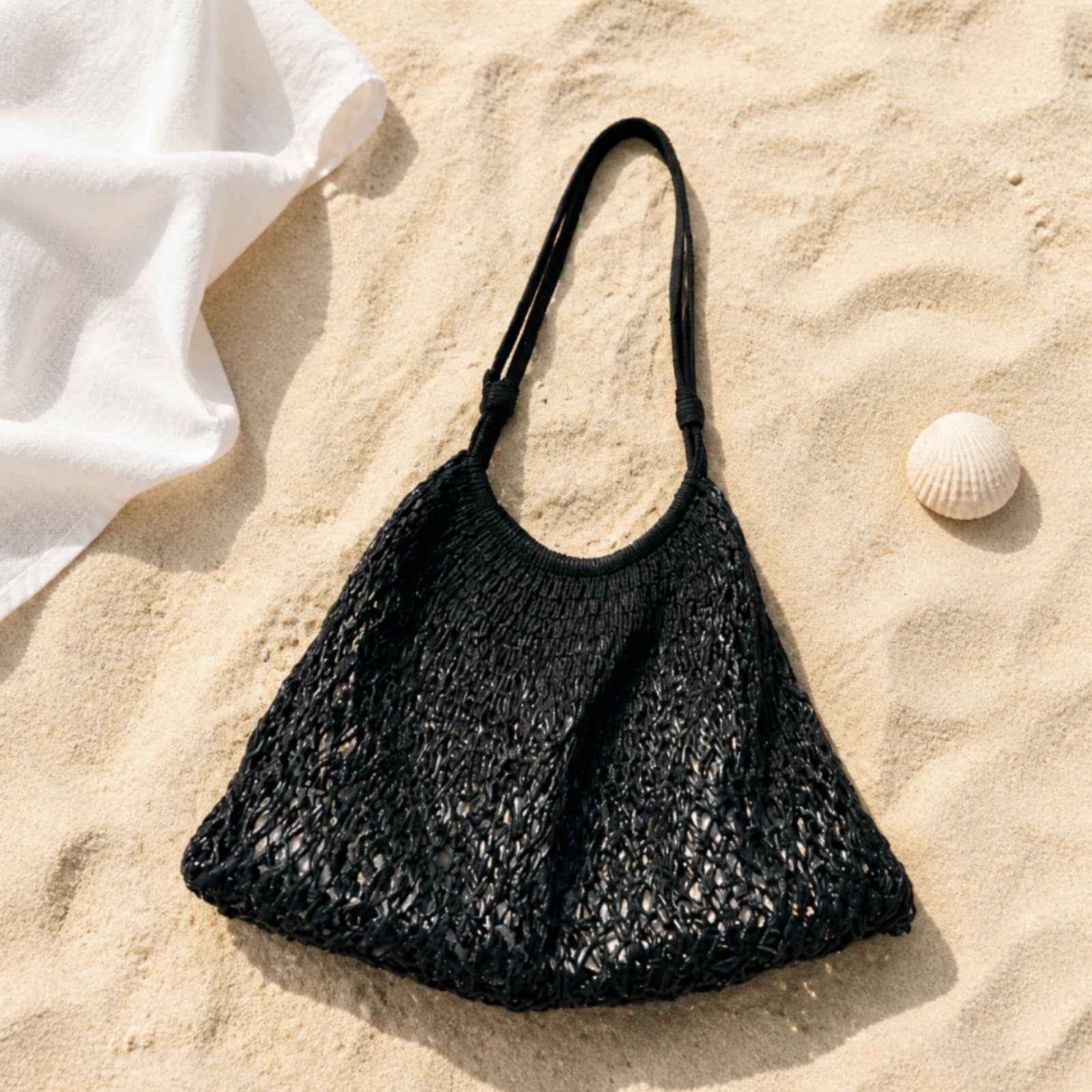 Bolso Tote con Silueta Concha Ligero Bolso Tote Algodón Práctica Bolsa Hombro Algodón Tejido para Vacaciones