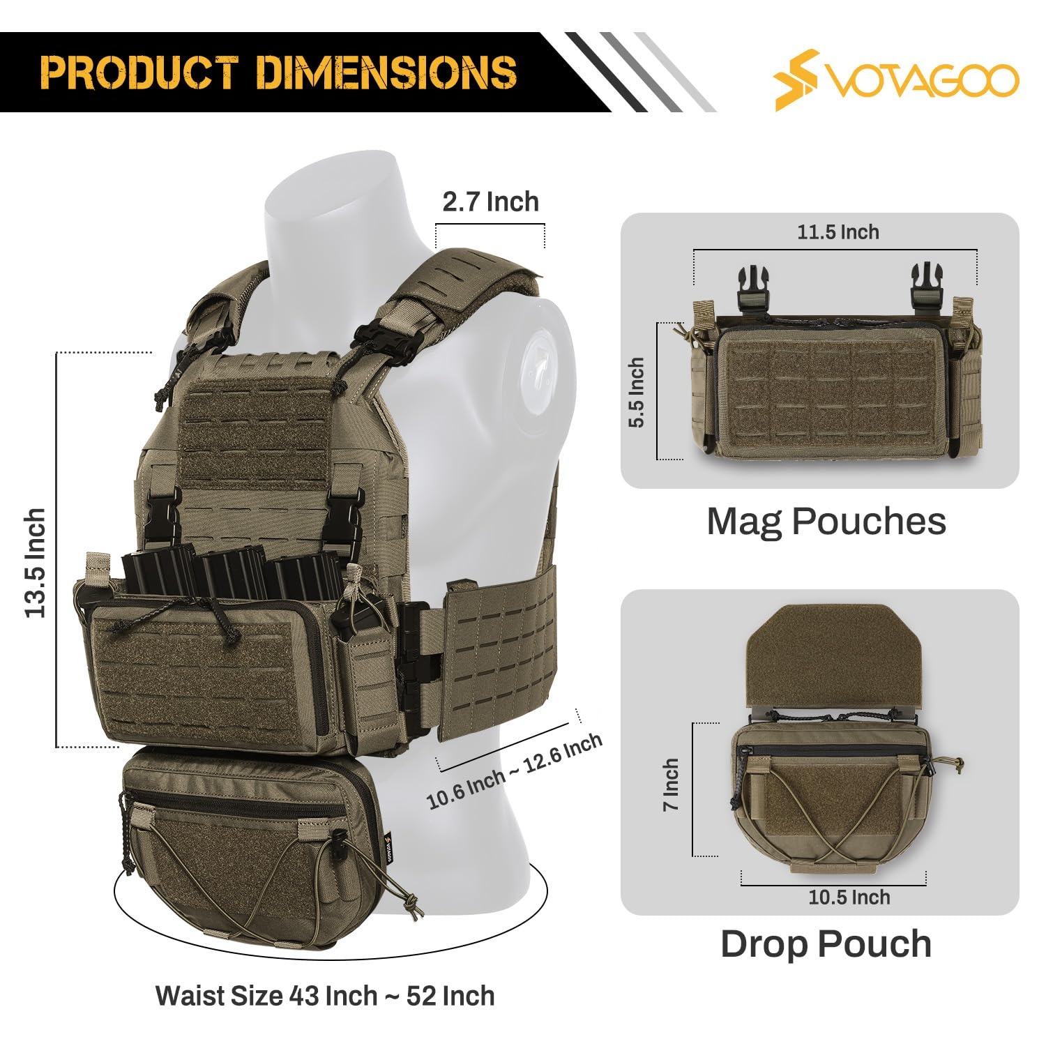 Schnellverschluss 500D Trainingsweste für Herren mit Drop Tasche, Verstellbare Trainingsweste für Den Außenbereich