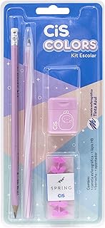 Kit Escolar CIS Colors Rosa 4 peças (1 lápis, 1 caneta CIS Spiro Clean, 1 borracha CIS Spring e 1 apontador CIS 415)