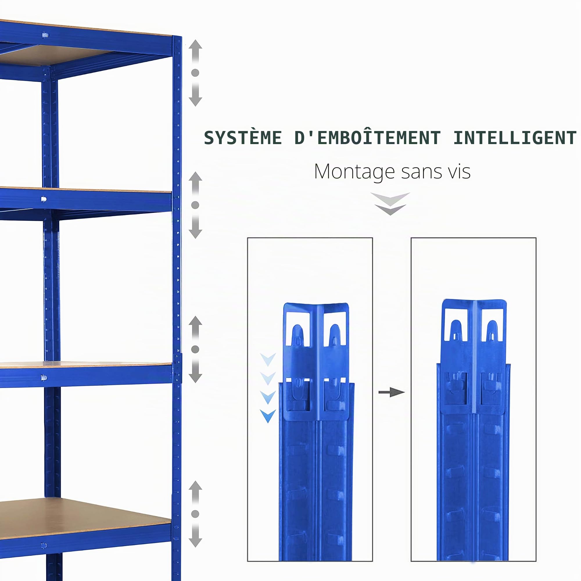 Ribelli Étagère de Rangement à 5 Niveaux, HxLxP 180 x 90 x 60 cm, Capacité 875 kg, Planches Réglables, Étagère de Garage, Bleu, 500634