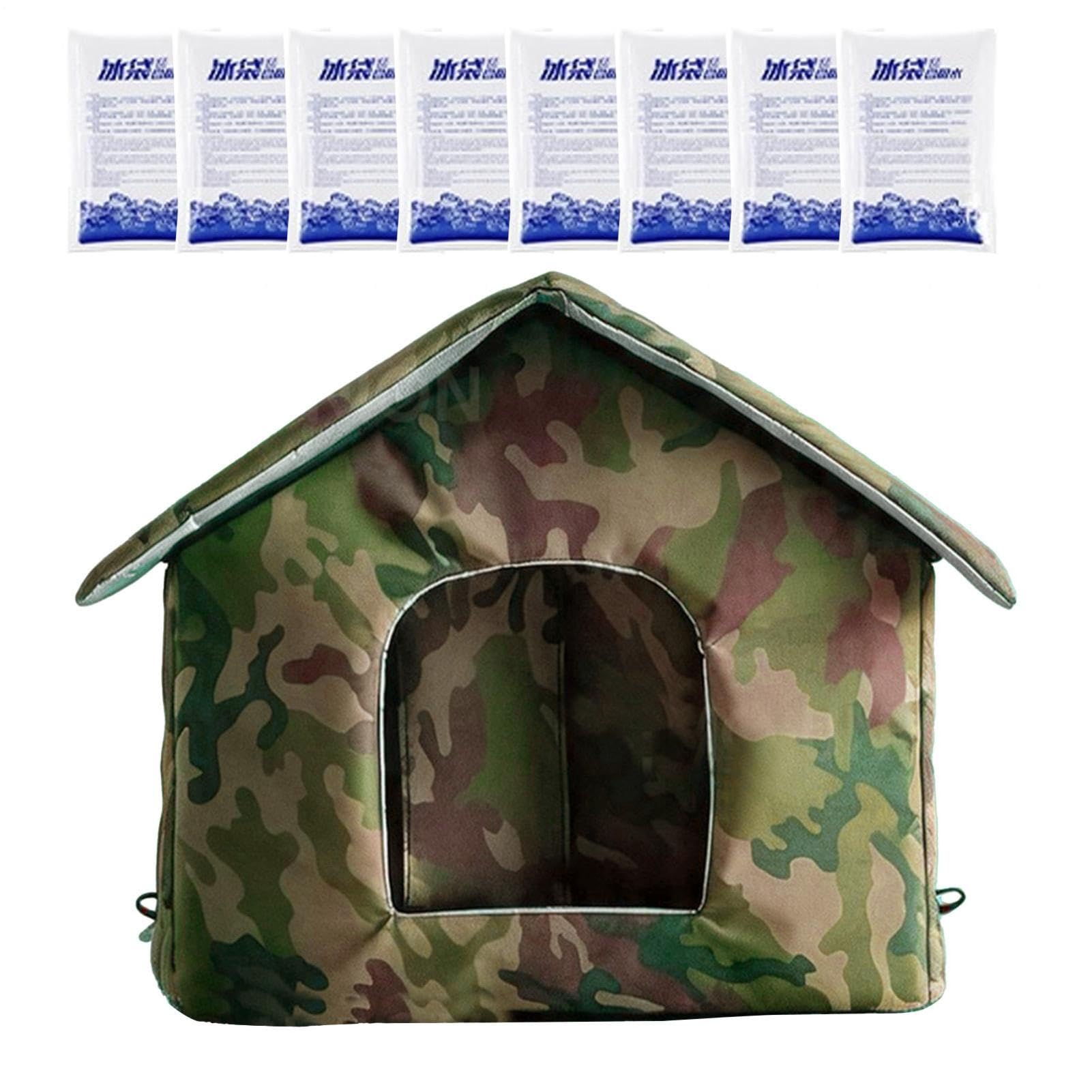Casa de Gatos refrescante - 3 Capas Aislante térmico Plegable con Bolsas de Hielo - Casa de Mascotas con Aire Acondicionado | En Sala de Estar, Balcón, Patio, Jardín, Cachorro, Perro y Gatito