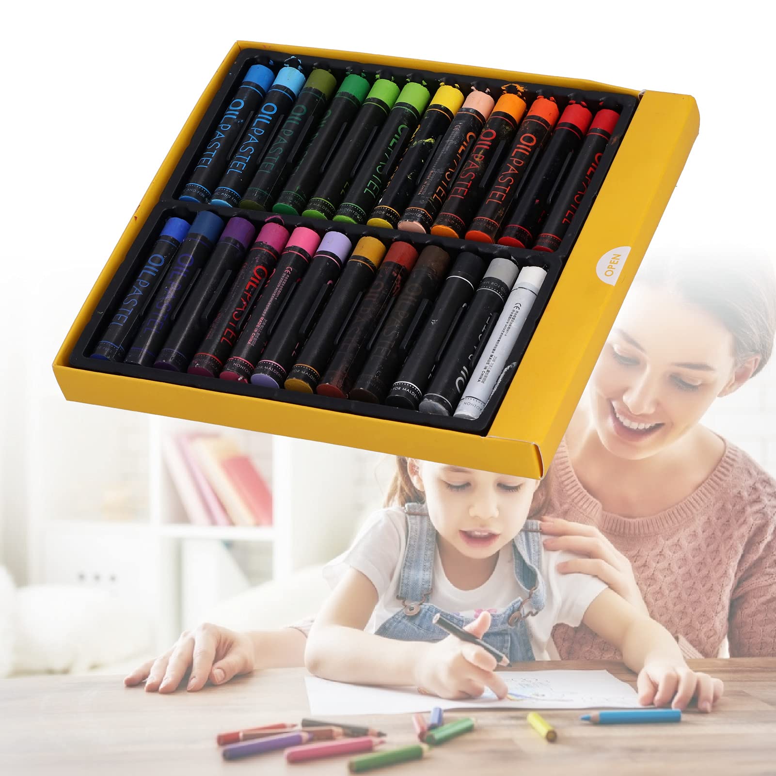 Oil Pastels Set - 24 Colors, Heavy Pigment Art Crayons For Drawing & Blending