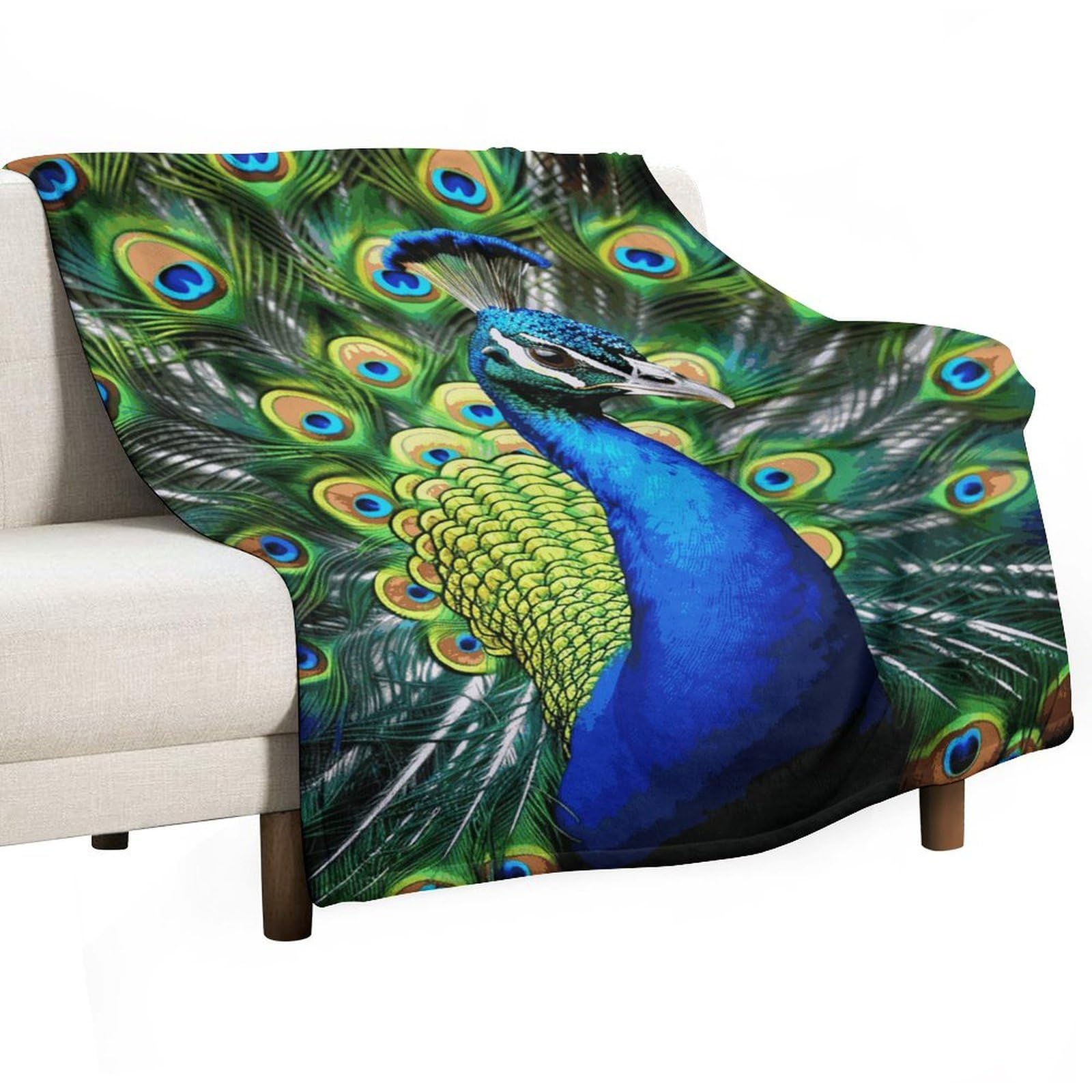 Couverture paon bleu en flanelle douce pour stopper le froid sur votre canapé